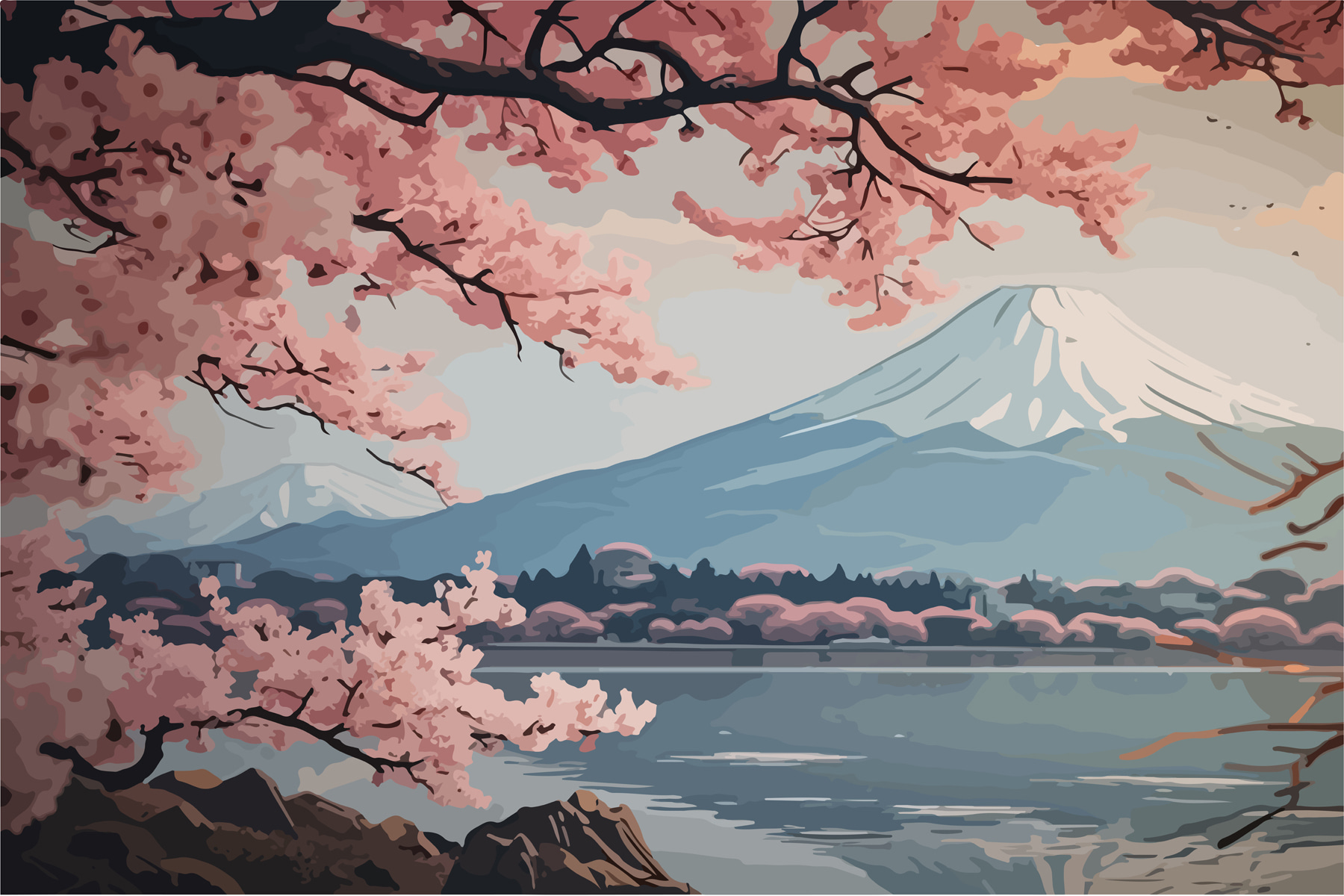 Mug Personnalisé Art Japonais - Motif Sakura, Mont Fuji, Rose - Céramique Brillante 325ml - Neuf Avec Boîte