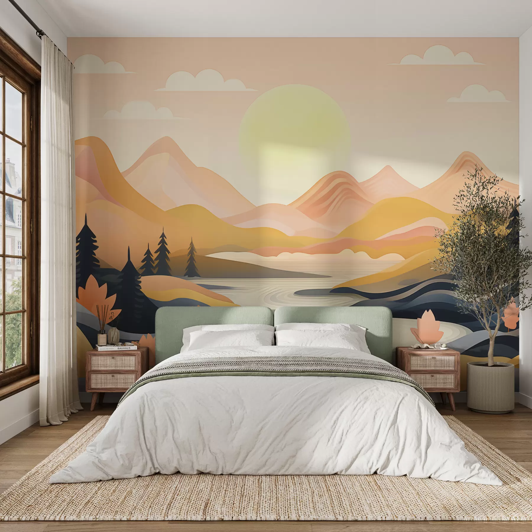 Papier peint L'aube d'une fraîche matinée d'automne dans les montagnes w01657