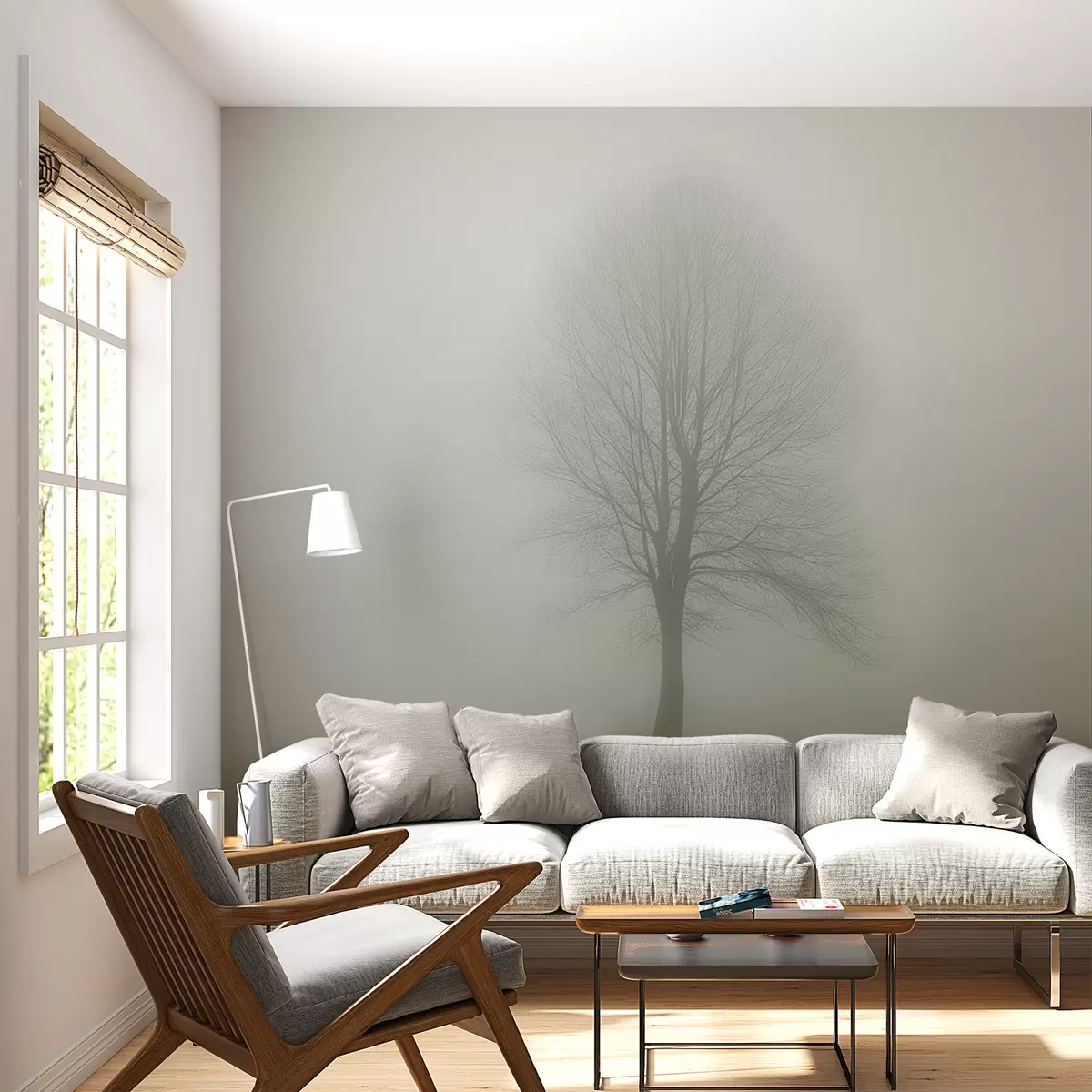 Papier peint Arbre dans le brouillard en vert foncé w01660