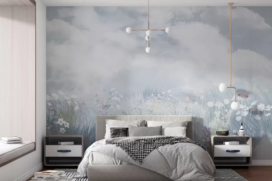 Papier peint Fleurs sauvages et herbes avec ciel et nuages des Balkans w01624