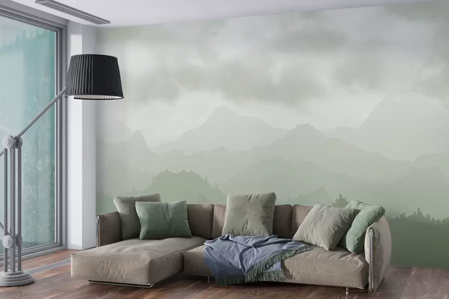 Papier peint Montagnes brumeuses avec cumulus zéonacés dans le ciel w01637v3