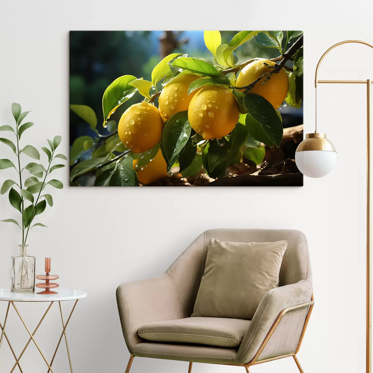Tableau Citrons, citrons sur l'arbre, rosée s40840