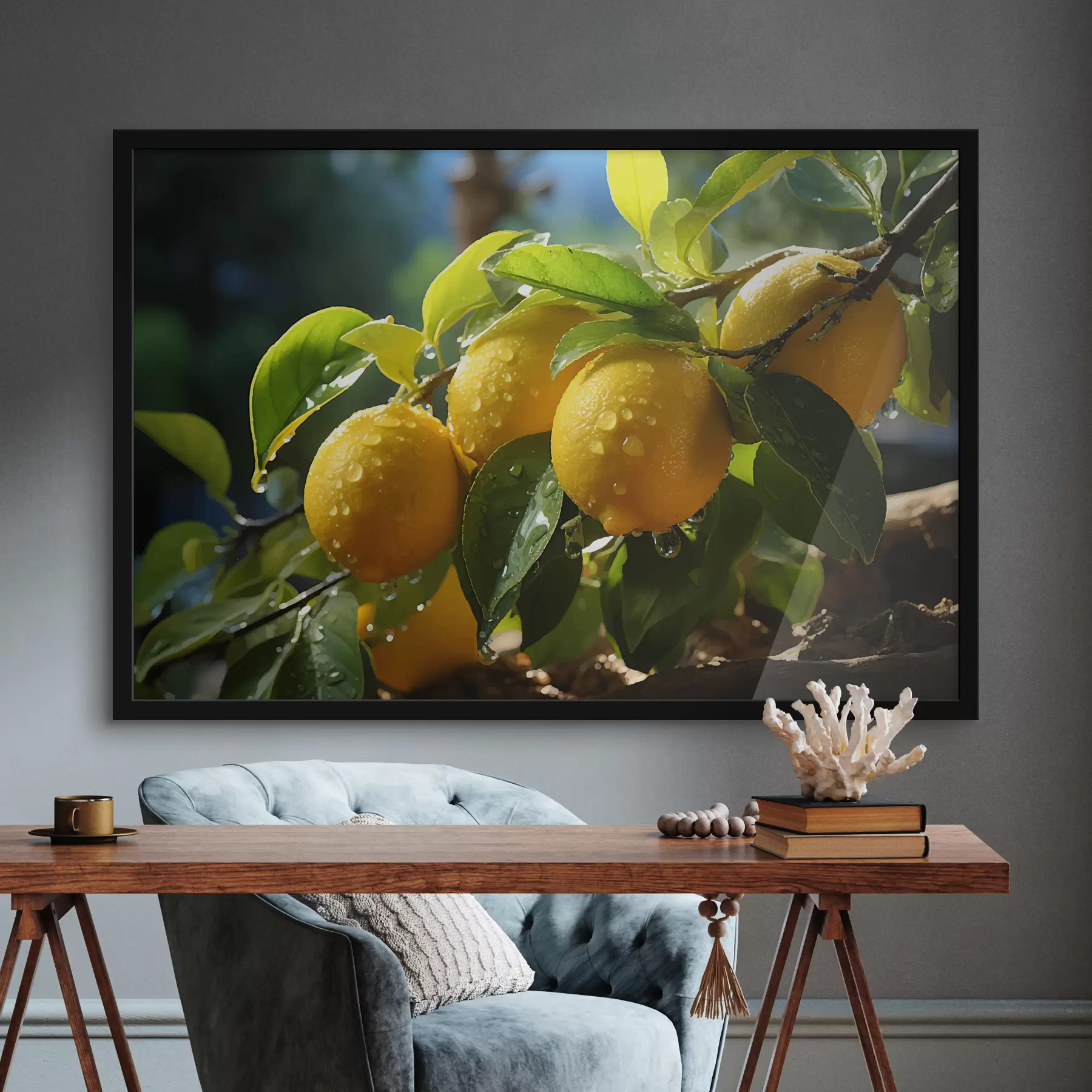 Papier peint Citrons, citrons sur l'arbre, rosée f40840