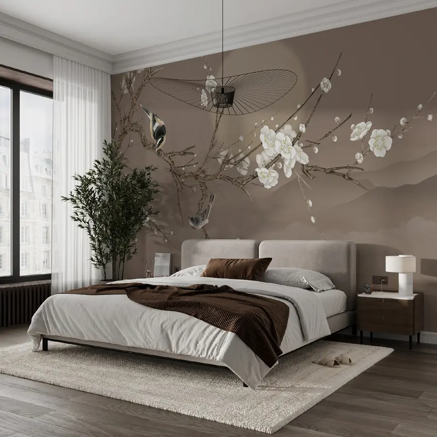 Tapis Murale Fleurs De Cerisier 3D 100x150cm - Tenture Décoration Murale En Polyester, Pour Chambre, Salon