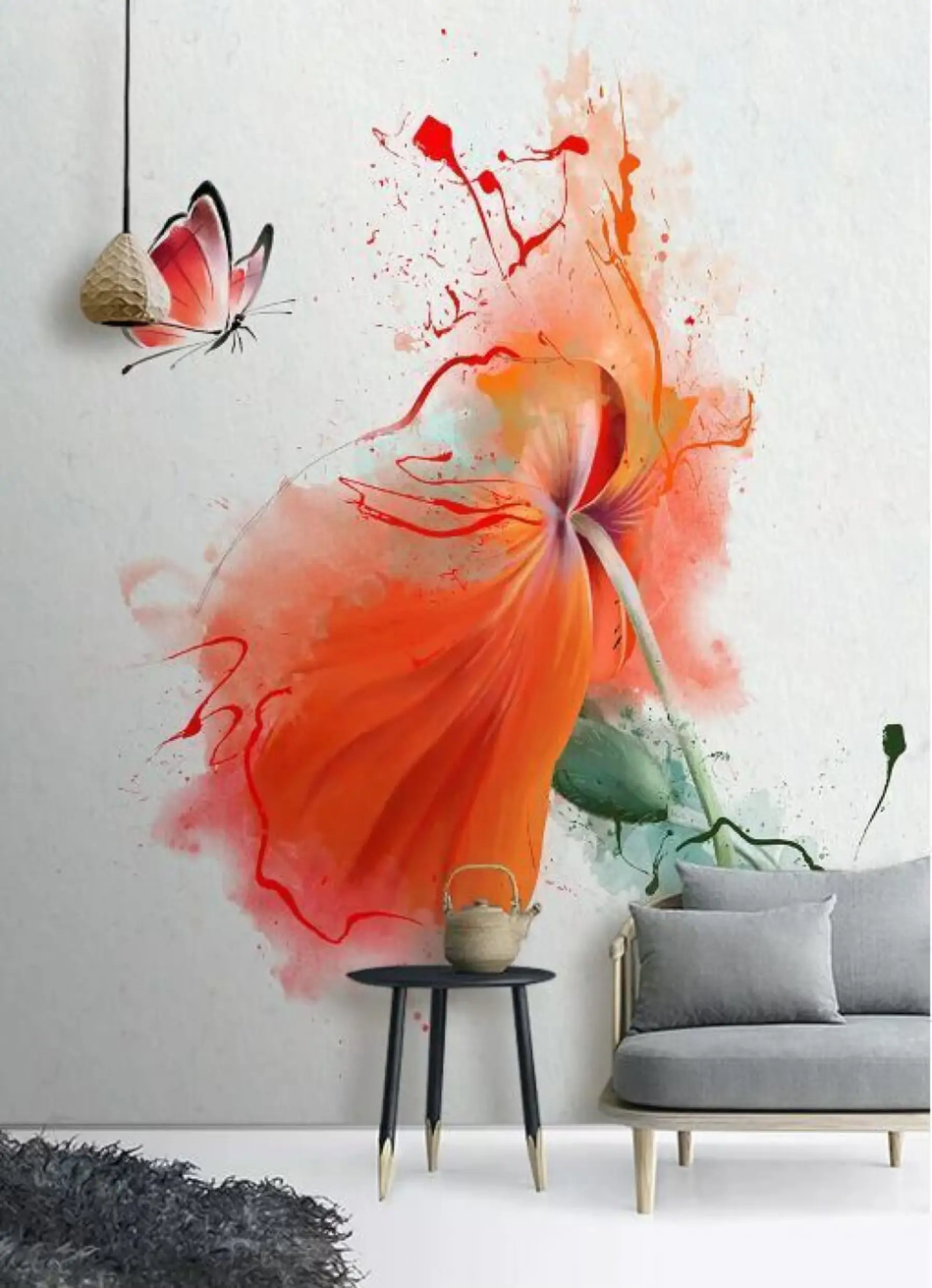 Papier peint Coquelicot et papillon u34147