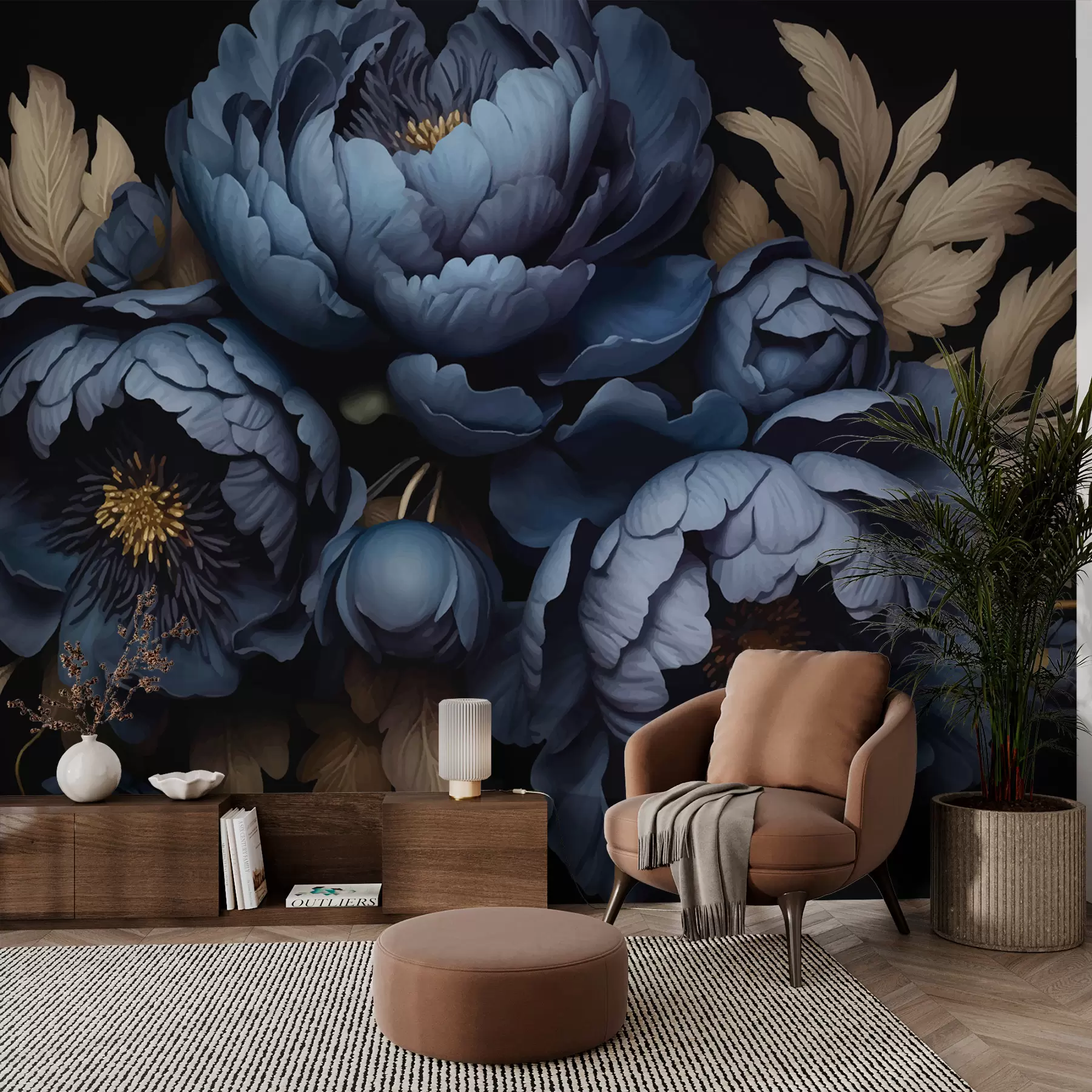 Papier peint Pivoines bleues w01131
