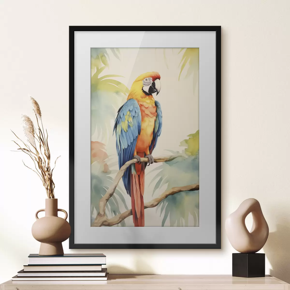 Poster Un perroquet ara coloré est assis sur une branche f40879