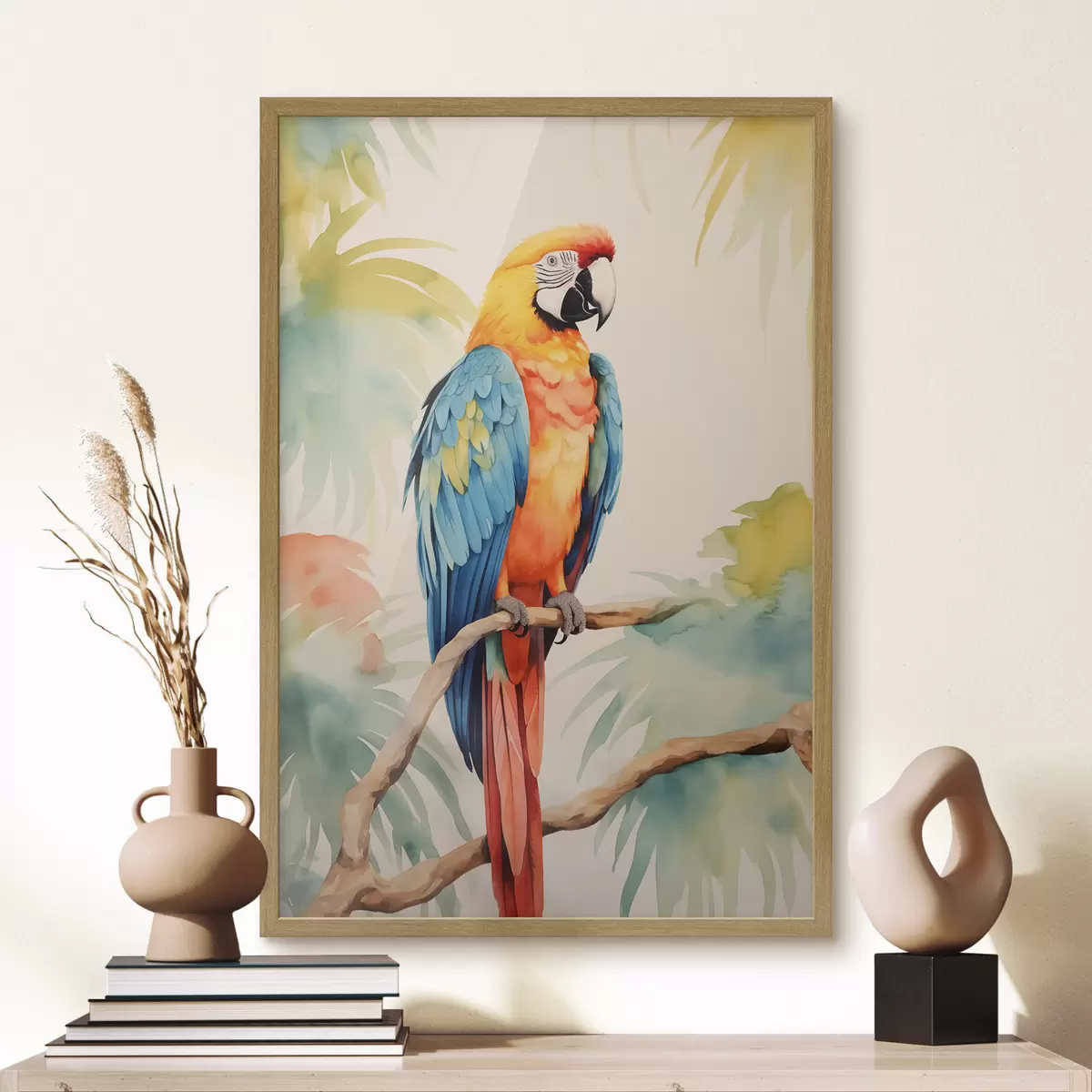 Poster Un perroquet ara coloré est assis sur une branche f40879