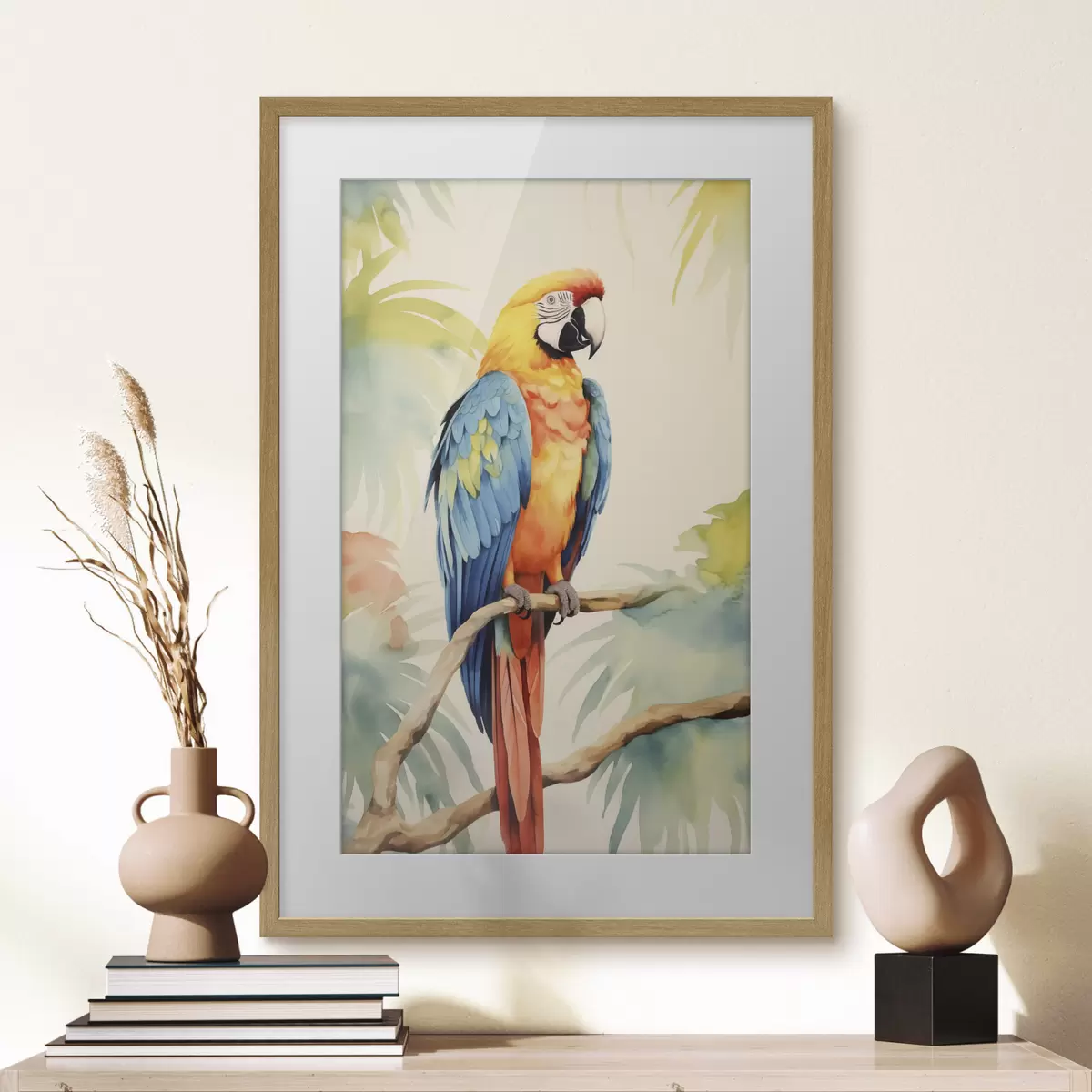 Poster Un perroquet ara coloré est assis sur une branche f40879