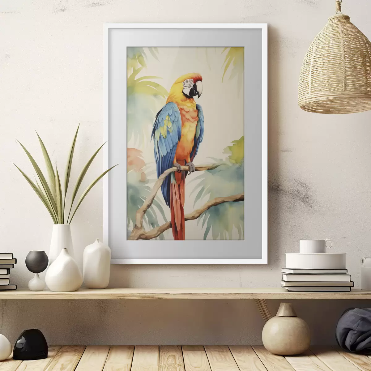 Poster Un perroquet ara coloré est assis sur une branche f40879