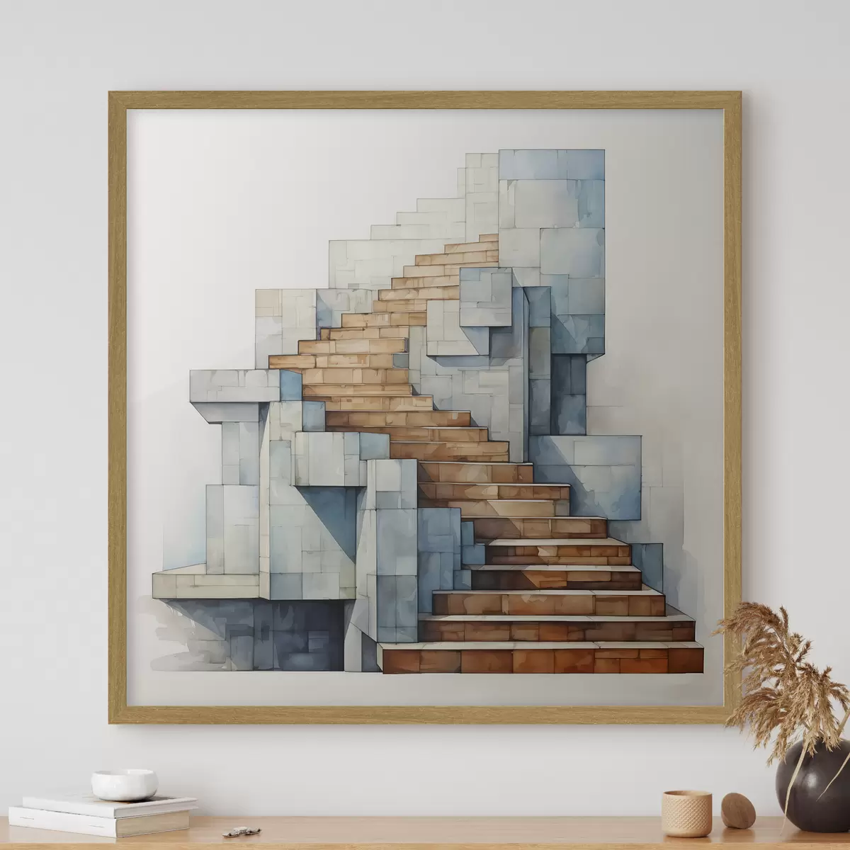Poster Escalier en pierre paysage architectural abstrait aquarelle f40891
