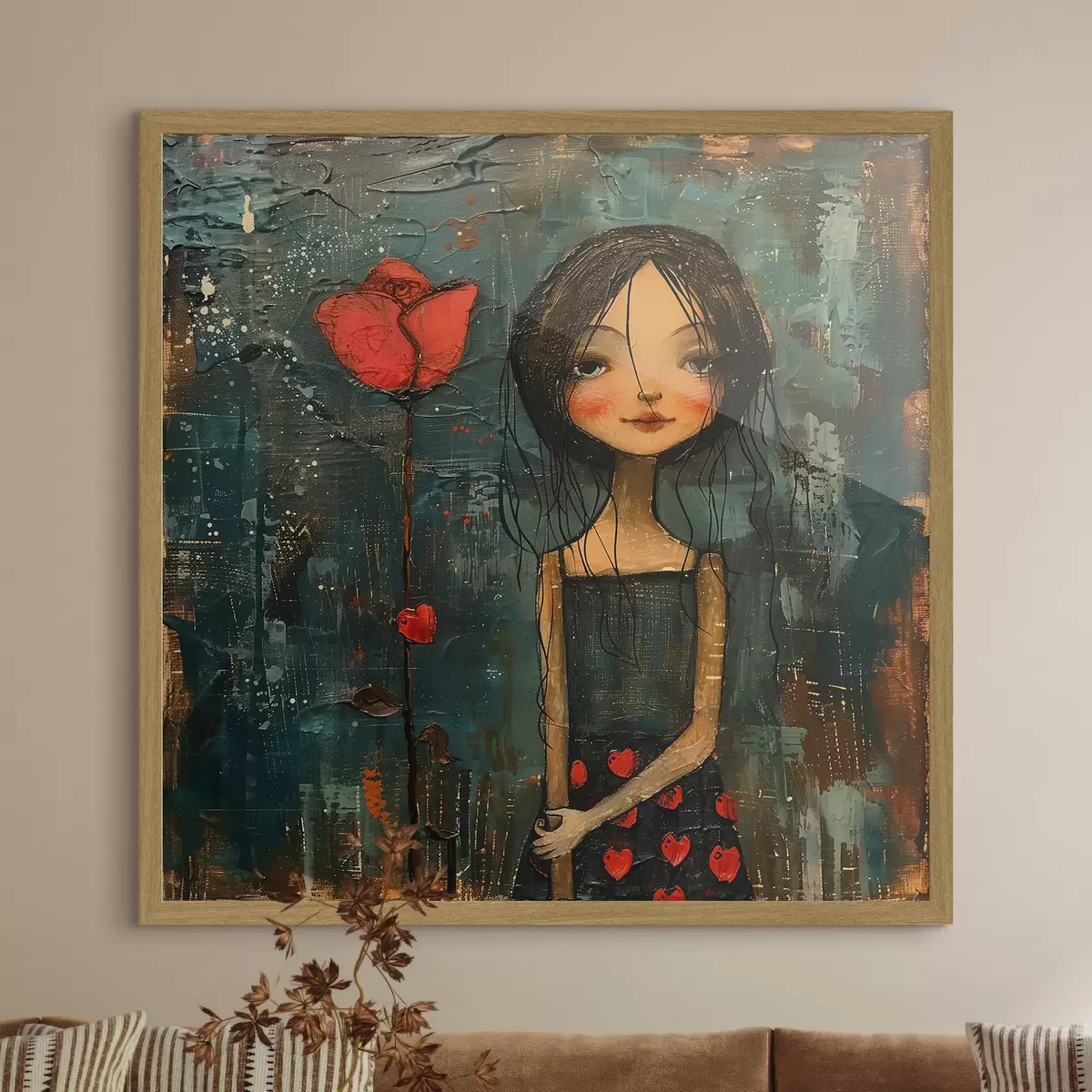 Poster Jeune fille et fleur rouge f40897