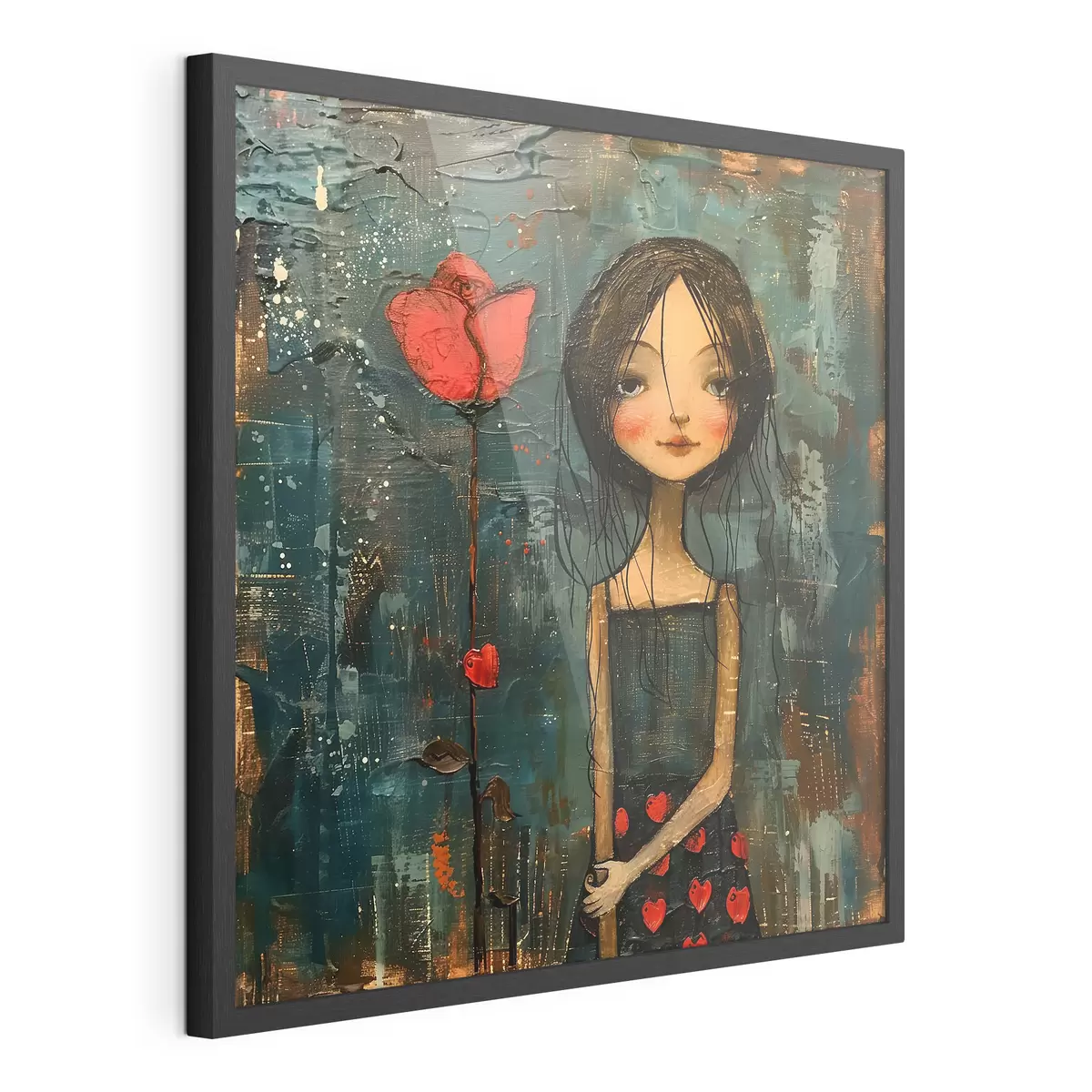 Poster Jeune fille et fleur rouge f40897