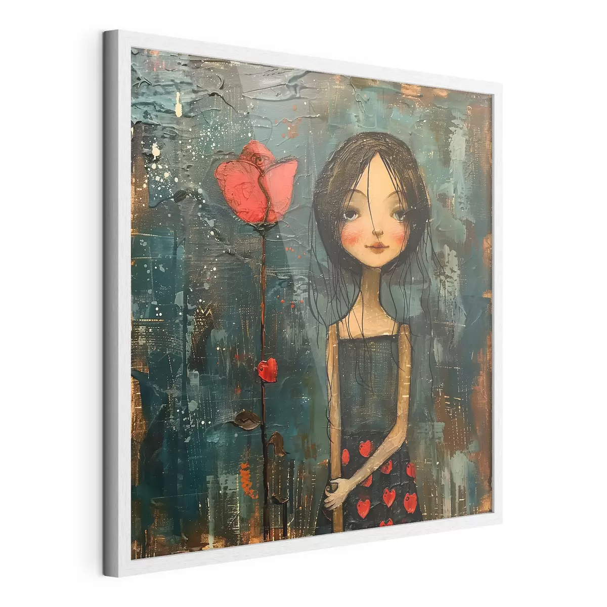 Poster Jeune fille et fleur rouge f40897