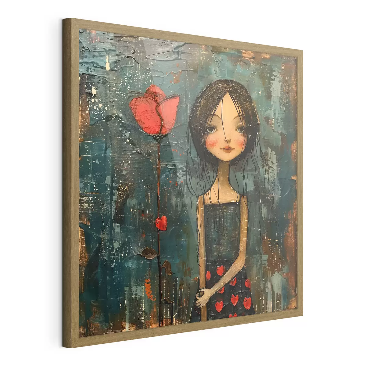 Poster Jeune fille et fleur rouge f40897