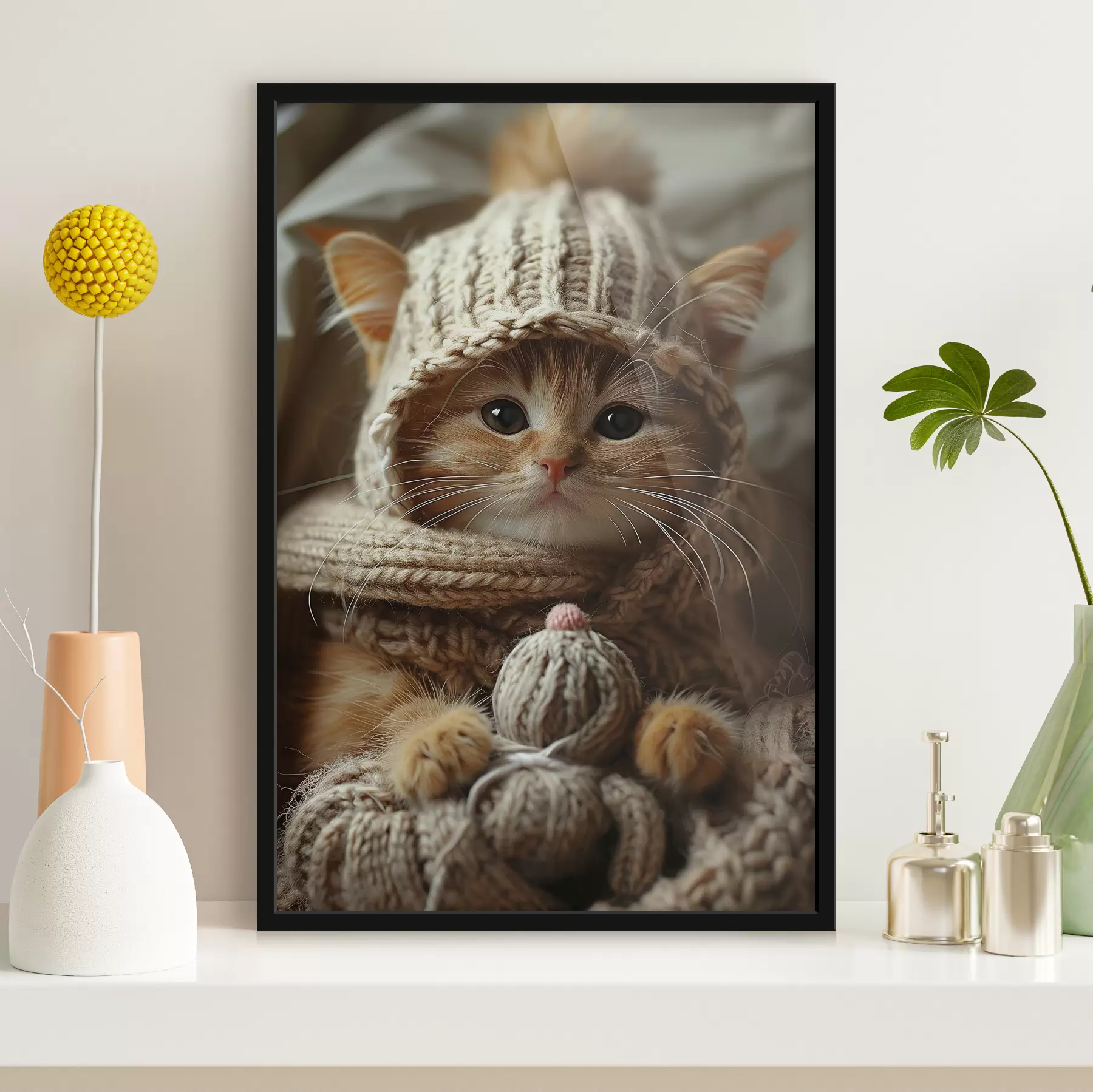 Papier peint Chaton mignon dans un bonnet tricoté f40904