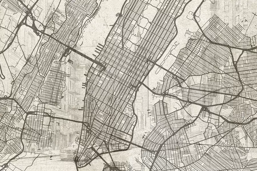 Papier peint Plan de la ville de New York, dessin au trait, architecture, couleurs beiges w01699