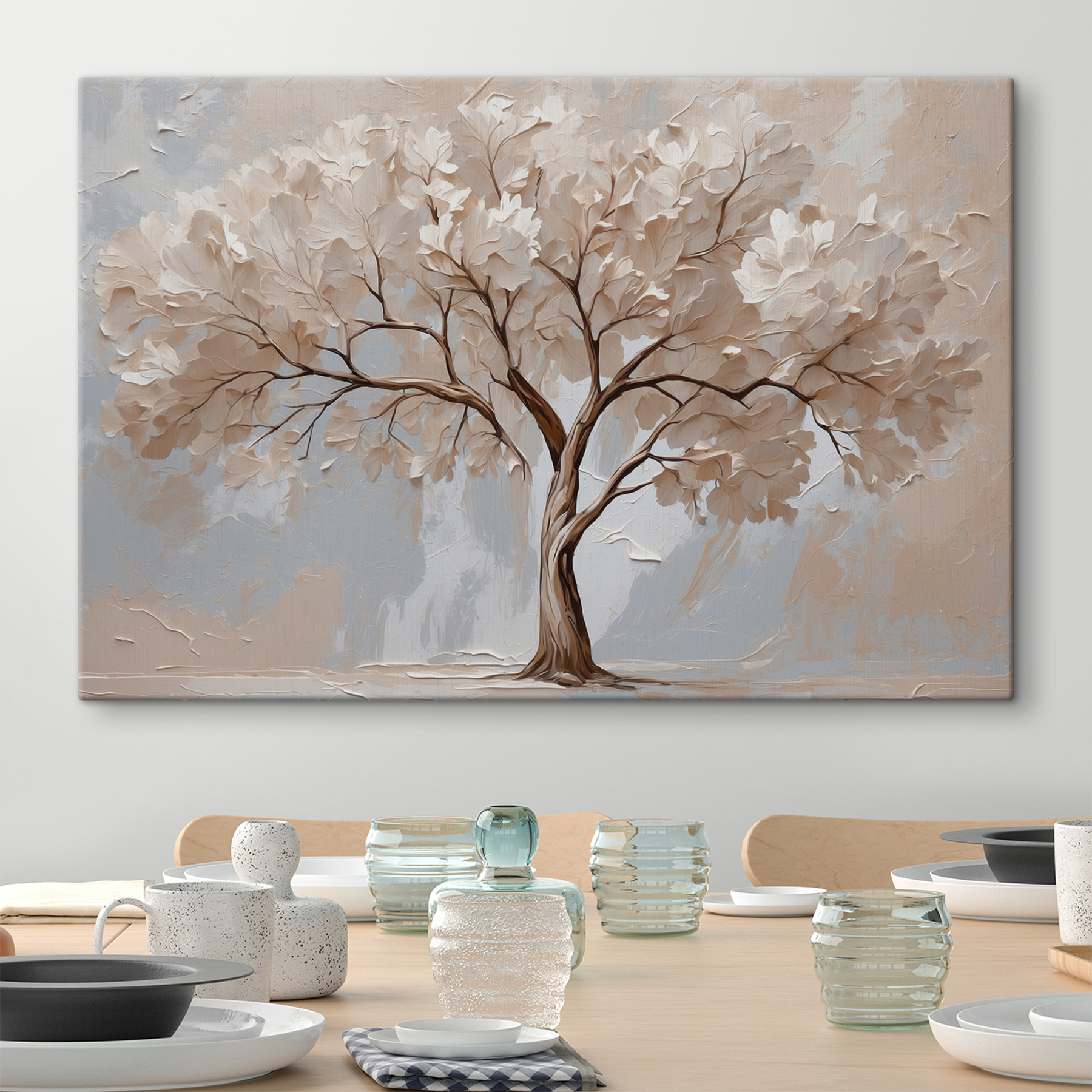 Tableau Sur Toile Abstrait Arbre Et Fleurs - XXL - Effet 3D - Personnalisable - Prêt à Accrocher