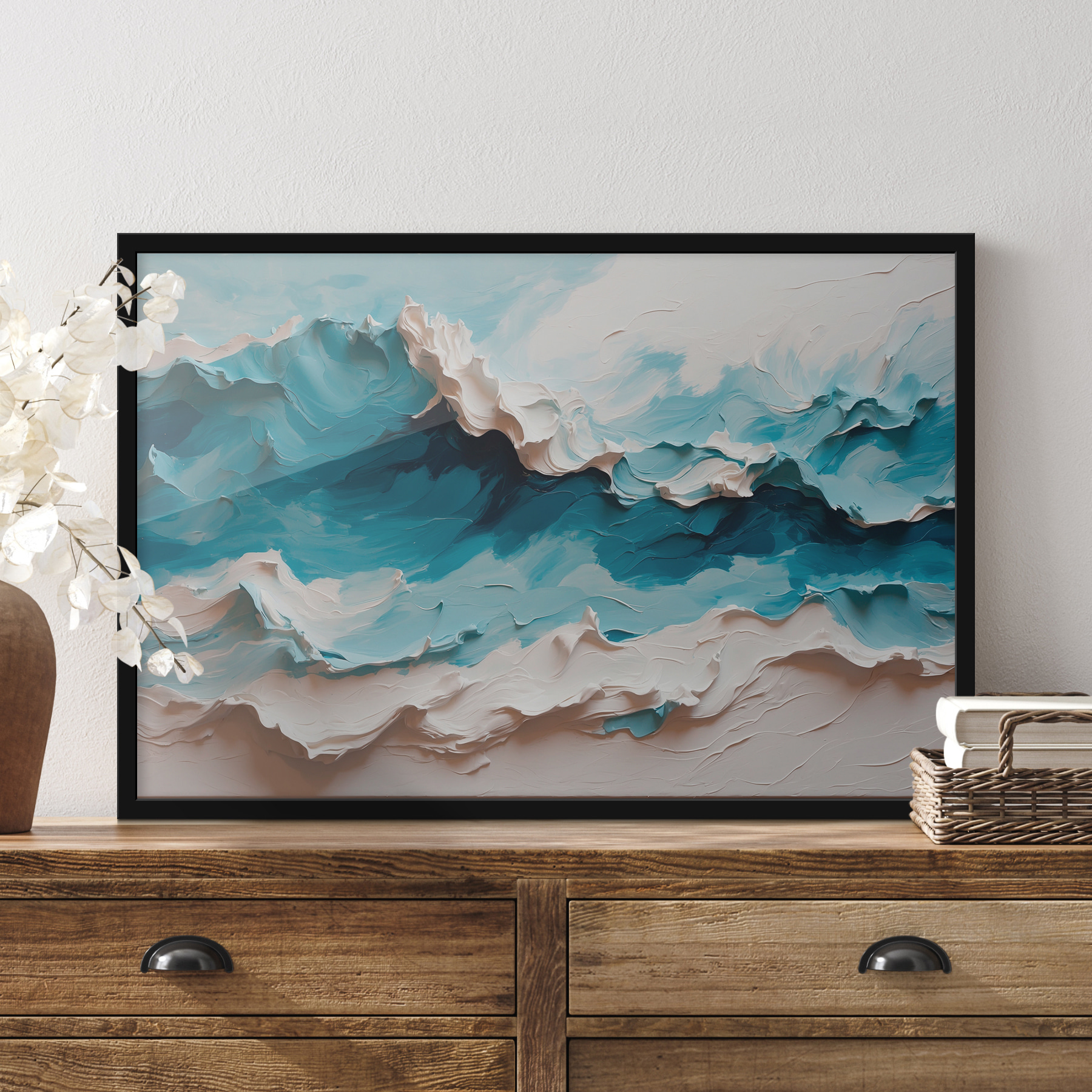 HOLEILUCK Abstrait Mer Vague Peinture Xxl Mur Art Image Sans Cadre Toile Gris Couleurs Affiche Murale Pour Salon Grande Taille Décor 86x192cm/34x76in Sans Cadre