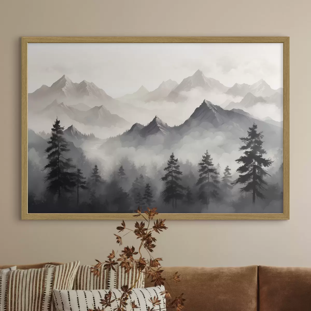 Poster Pins dans la brume des sommets f40866