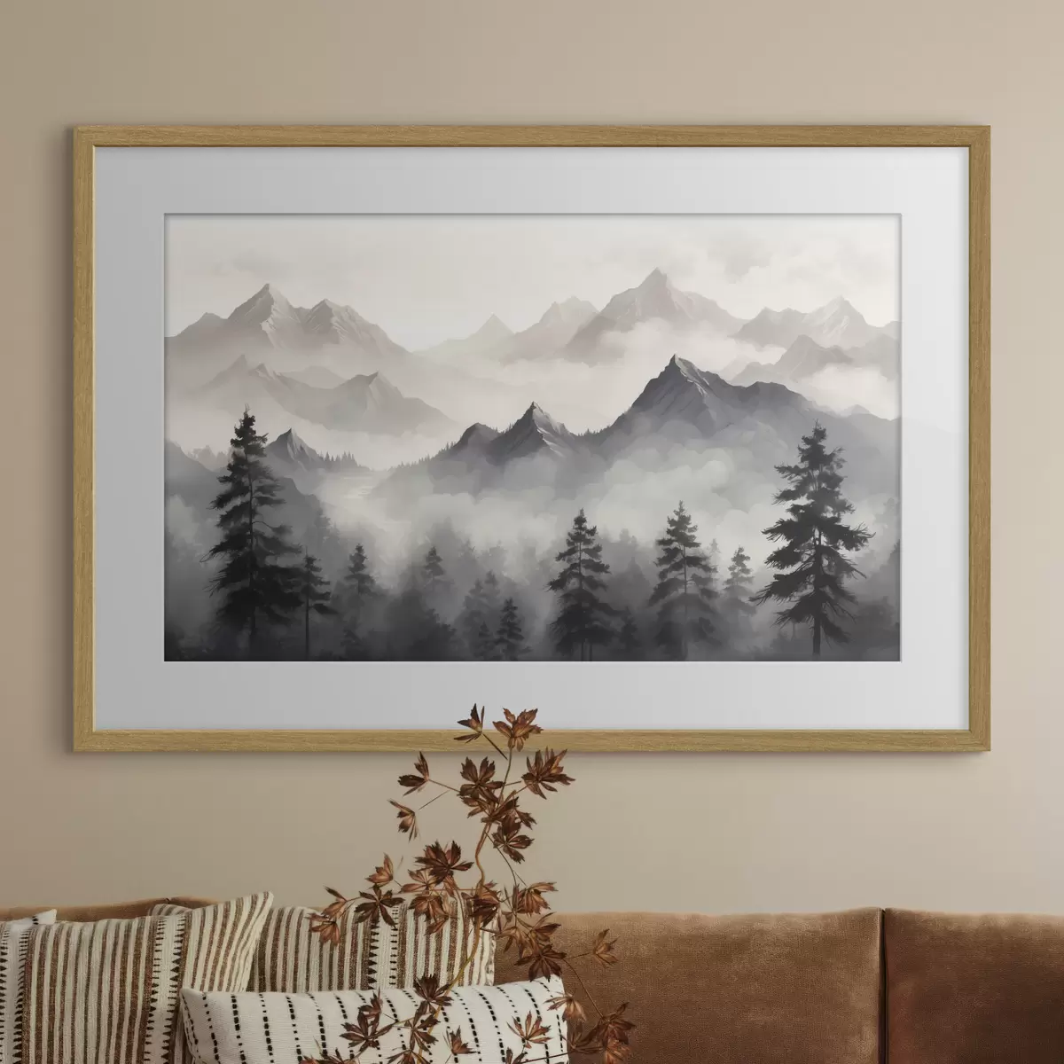 Poster Pins dans la brume des sommets f40866