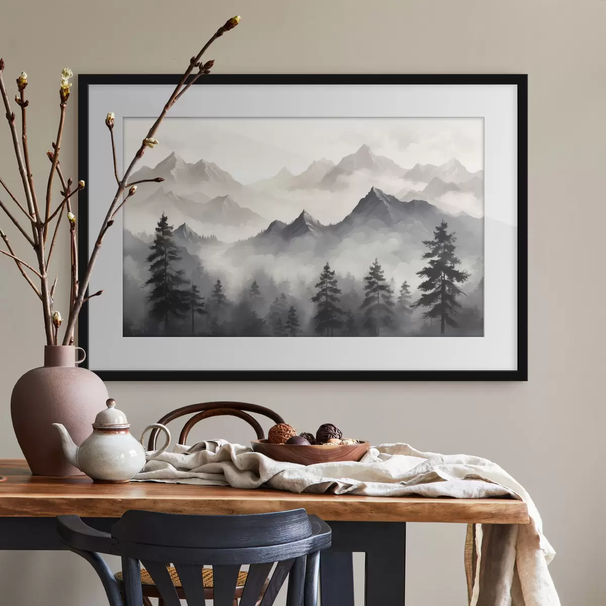 Poster Pins dans la brume des sommets f40866