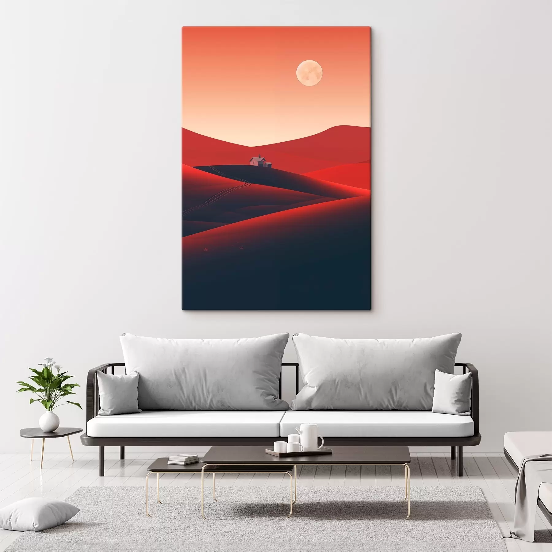 Papier peint Paysage désertique minimaliste avec maison et lune s40953