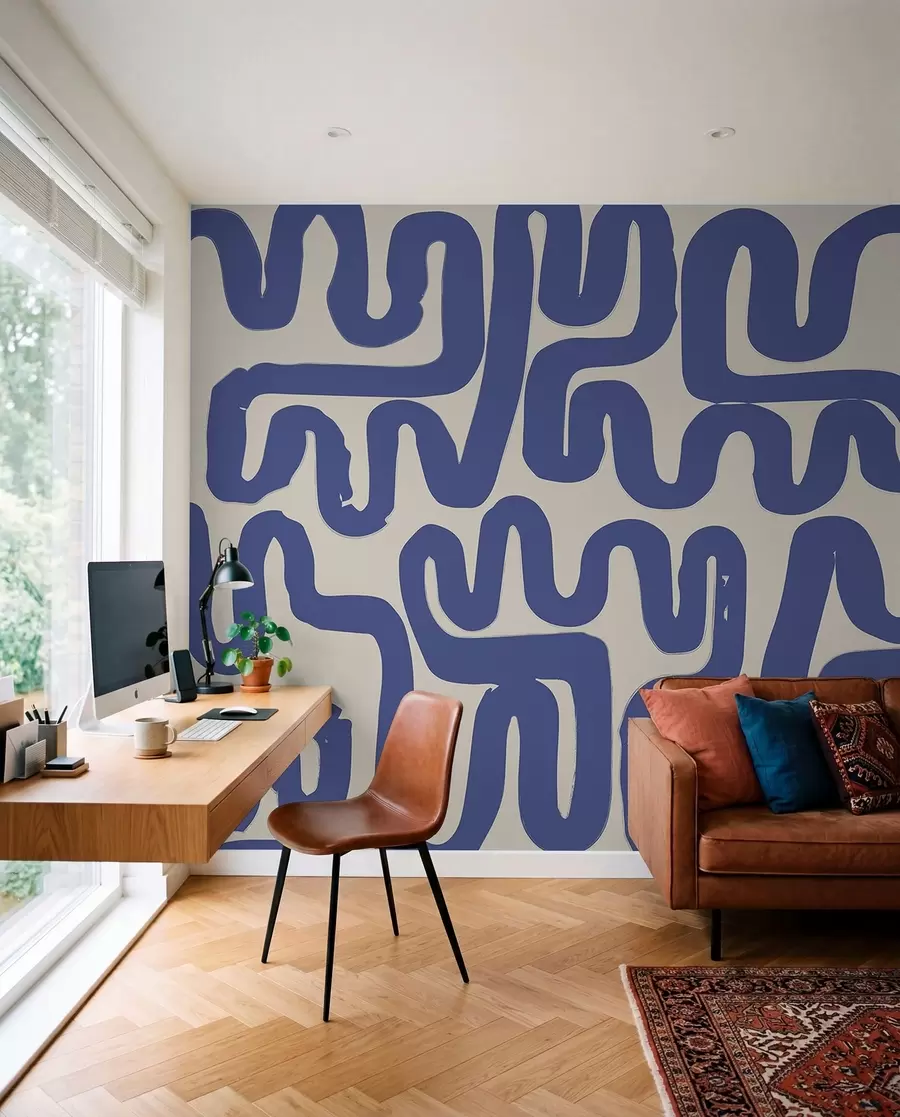Papier peint Lignes sinueuses bleues w01686