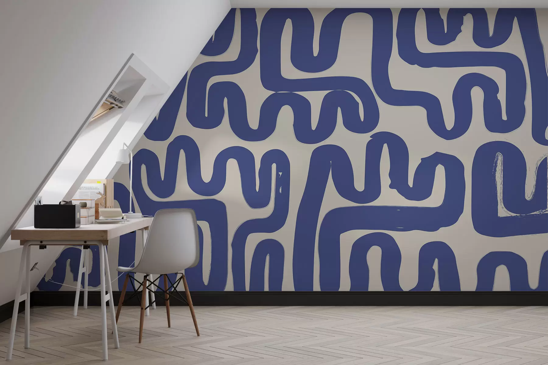 Papier peint Lignes d'enroulement bleues w01686
