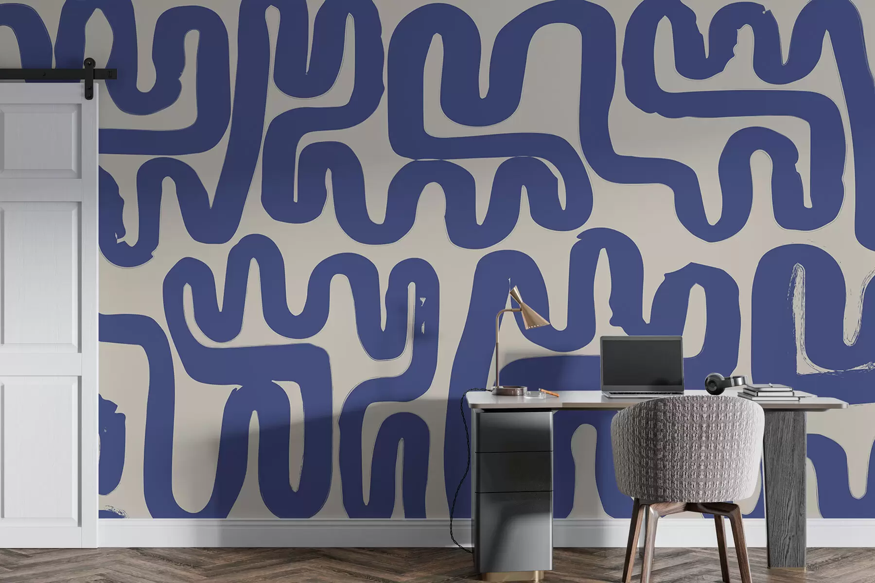 Papier peint Lignes d'enroulement bleues w01686