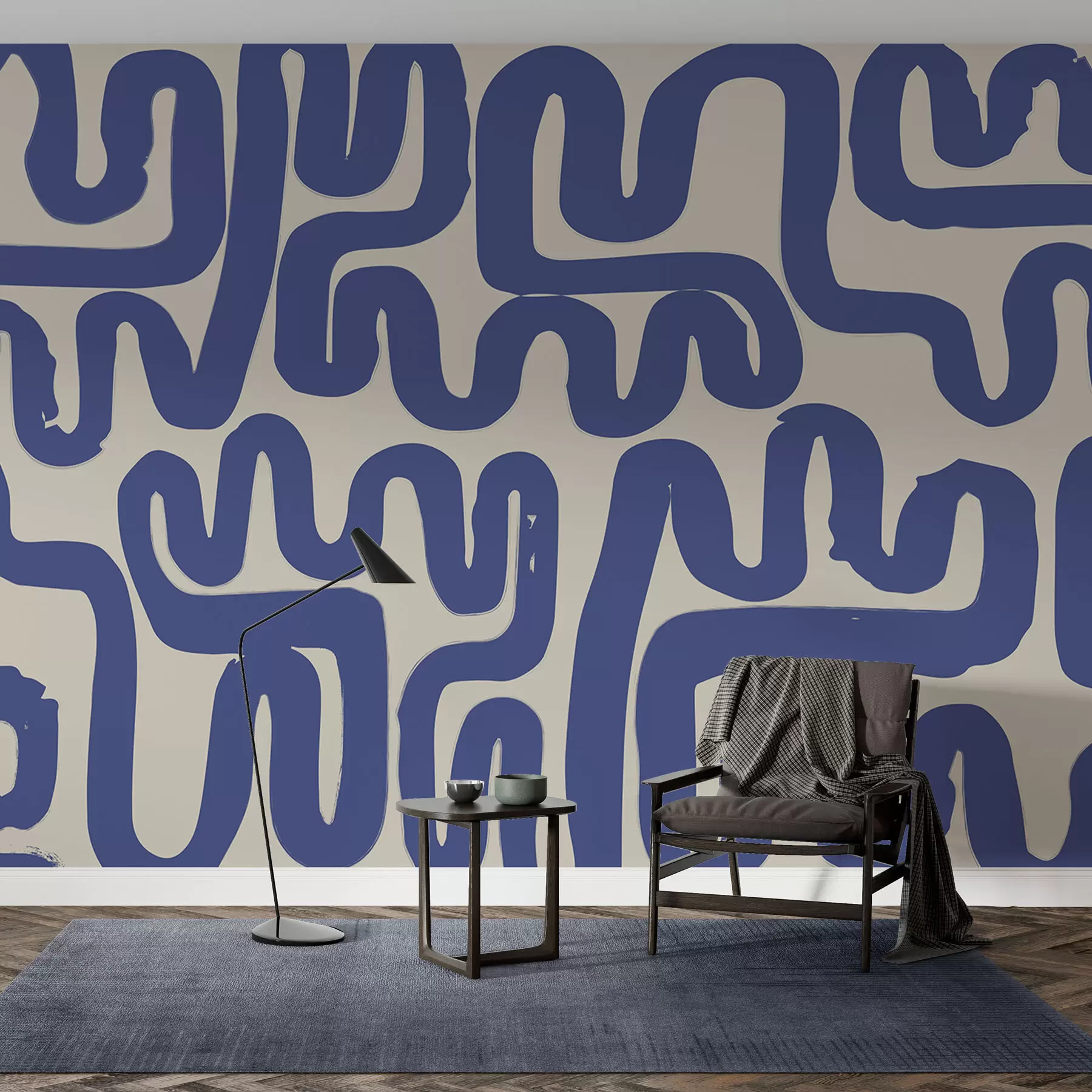 Papier peint Lignes d'enroulement bleues w01686