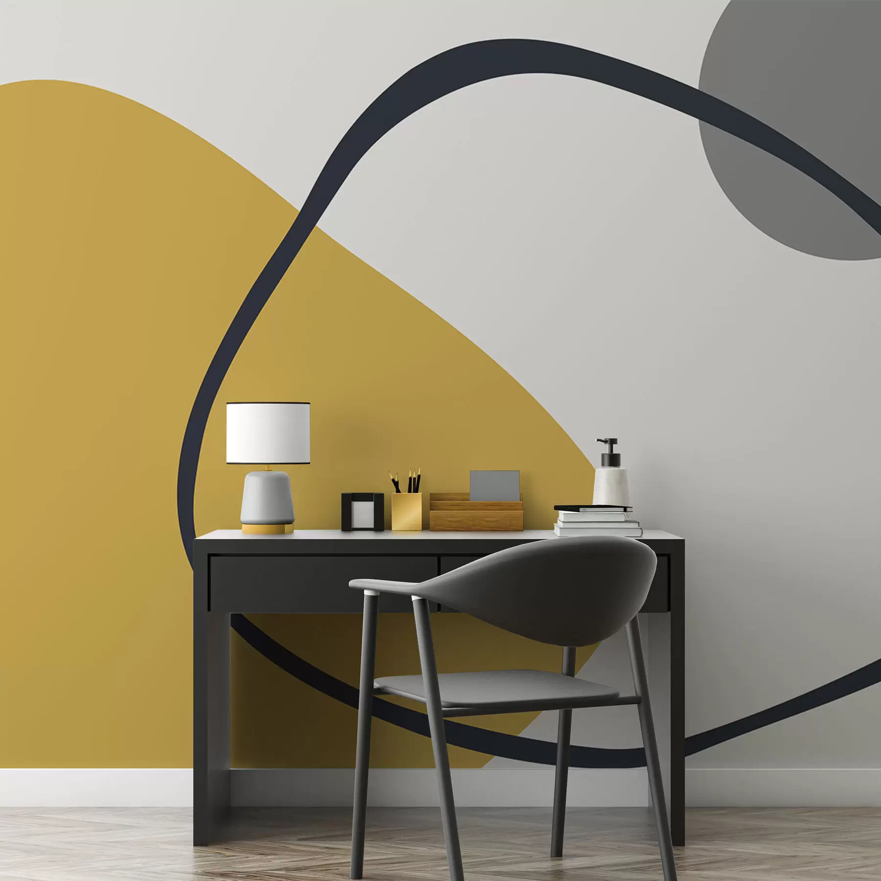 Papier peint Formes géométriques jaunes et grises sur fond clair w01687
