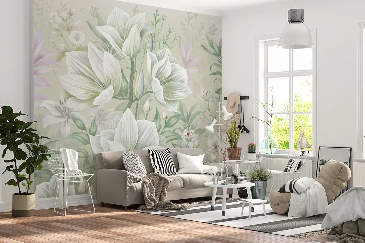 Papier peint Belles grandes fleurs avec des lys w01751