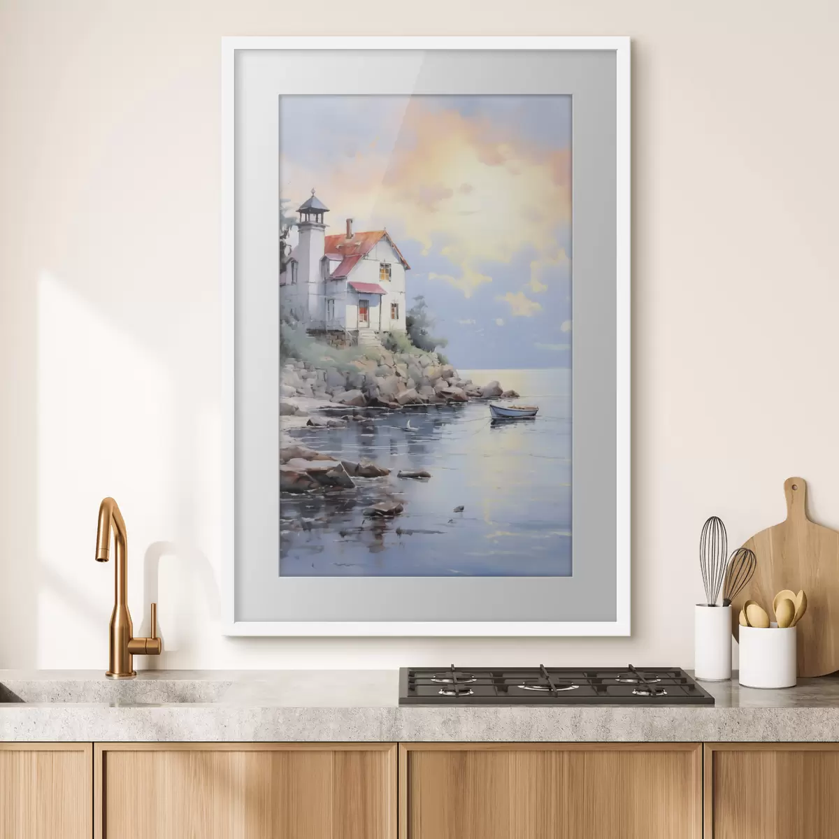 Poster Maison sur la plage au bord de la mer au coucher du soleil f41010