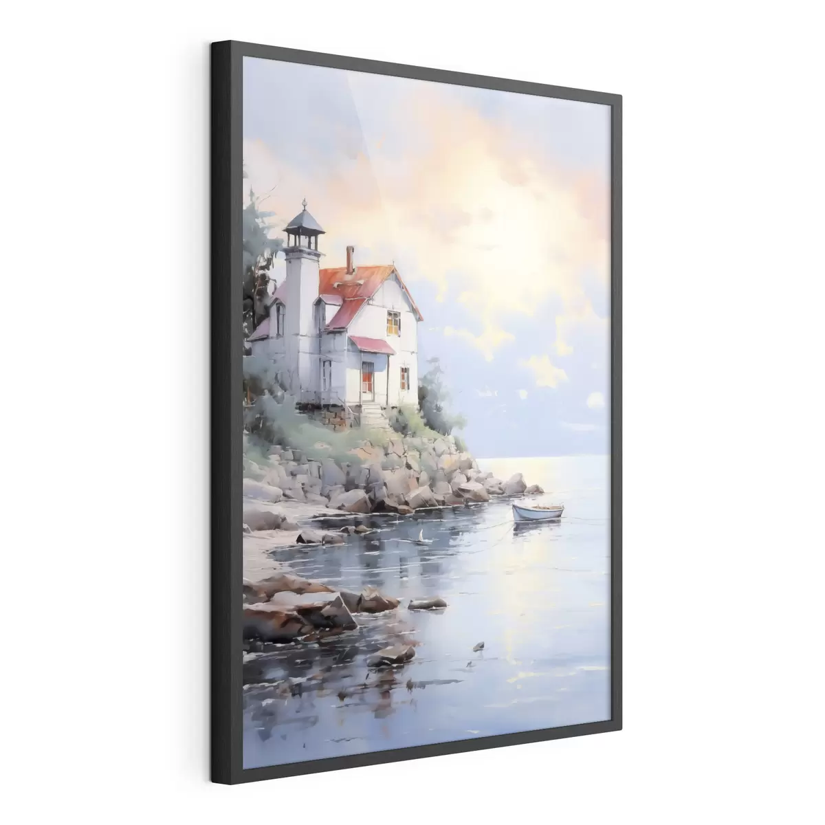 Poster Maison sur la plage au bord de la mer au coucher du soleil f41010