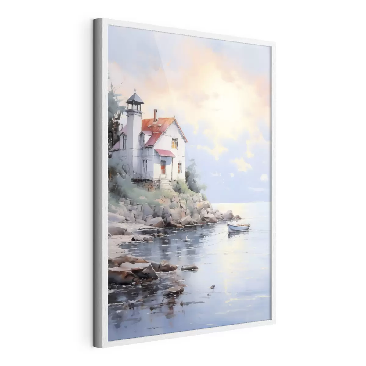 Poster Maison sur la plage au bord de la mer au coucher du soleil f41010