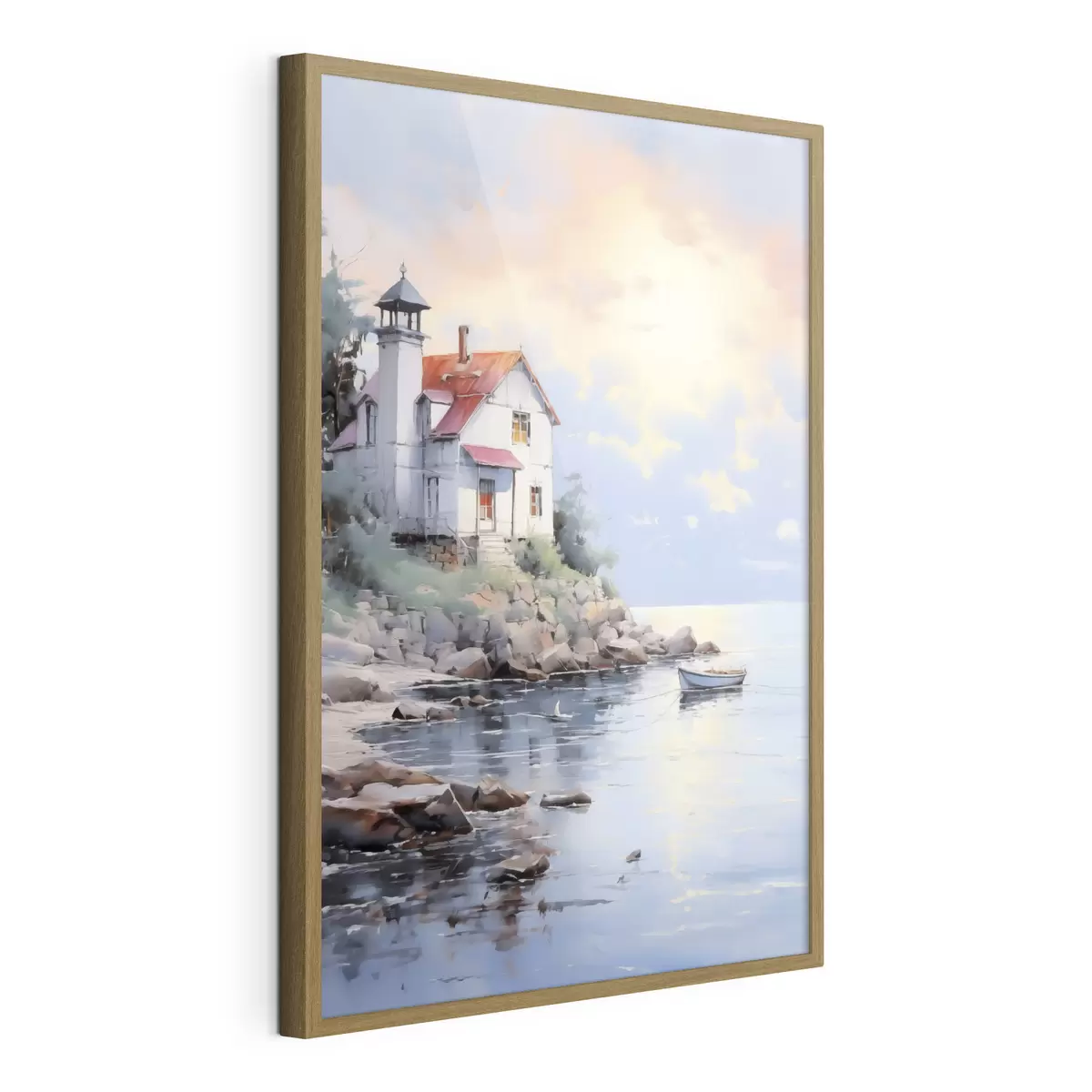 Poster Maison sur la plage au bord de la mer au coucher du soleil f41010