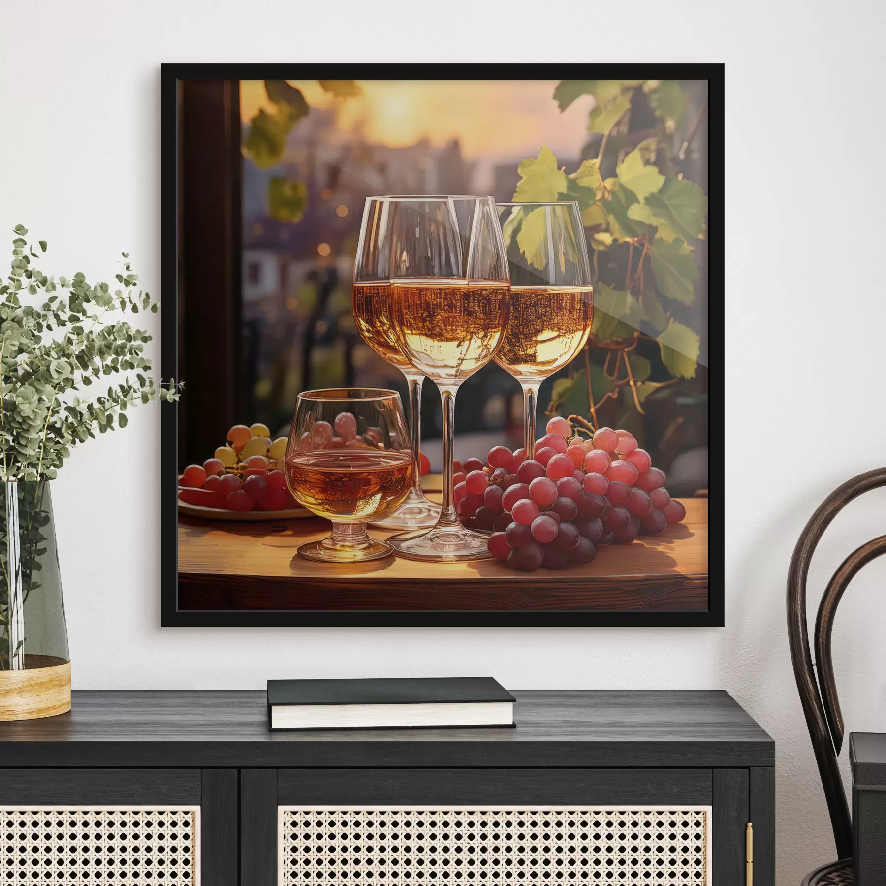 Papier peint verres avec vin, raisins sur la table, nature morte f41104