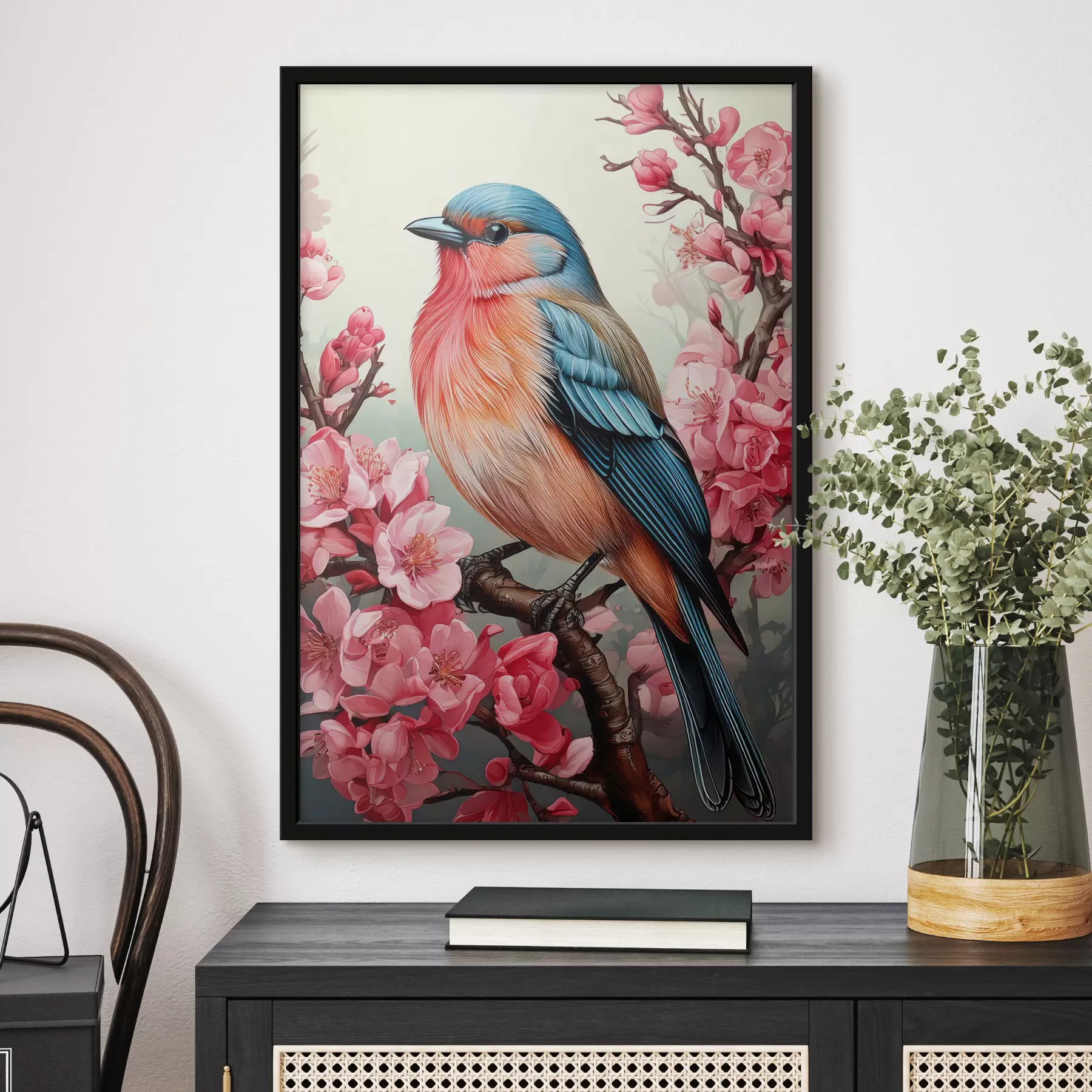 Papier peint oiseau lumineux sur une branche fleurie f41108
