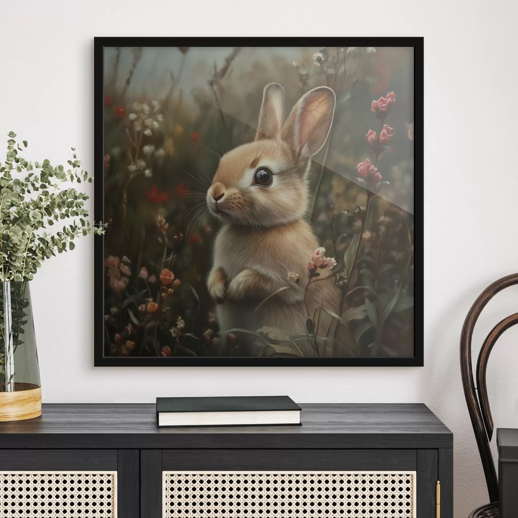 Papier peint Mignon lapin dans des fleurs sauvages dans des tons pastel f40998