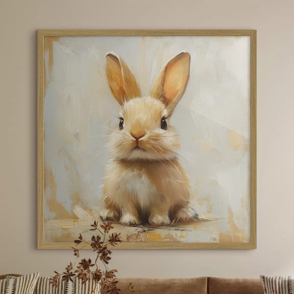 Poster Lapin beige sur fond clair avec des coups de pinceau audacieux f41000