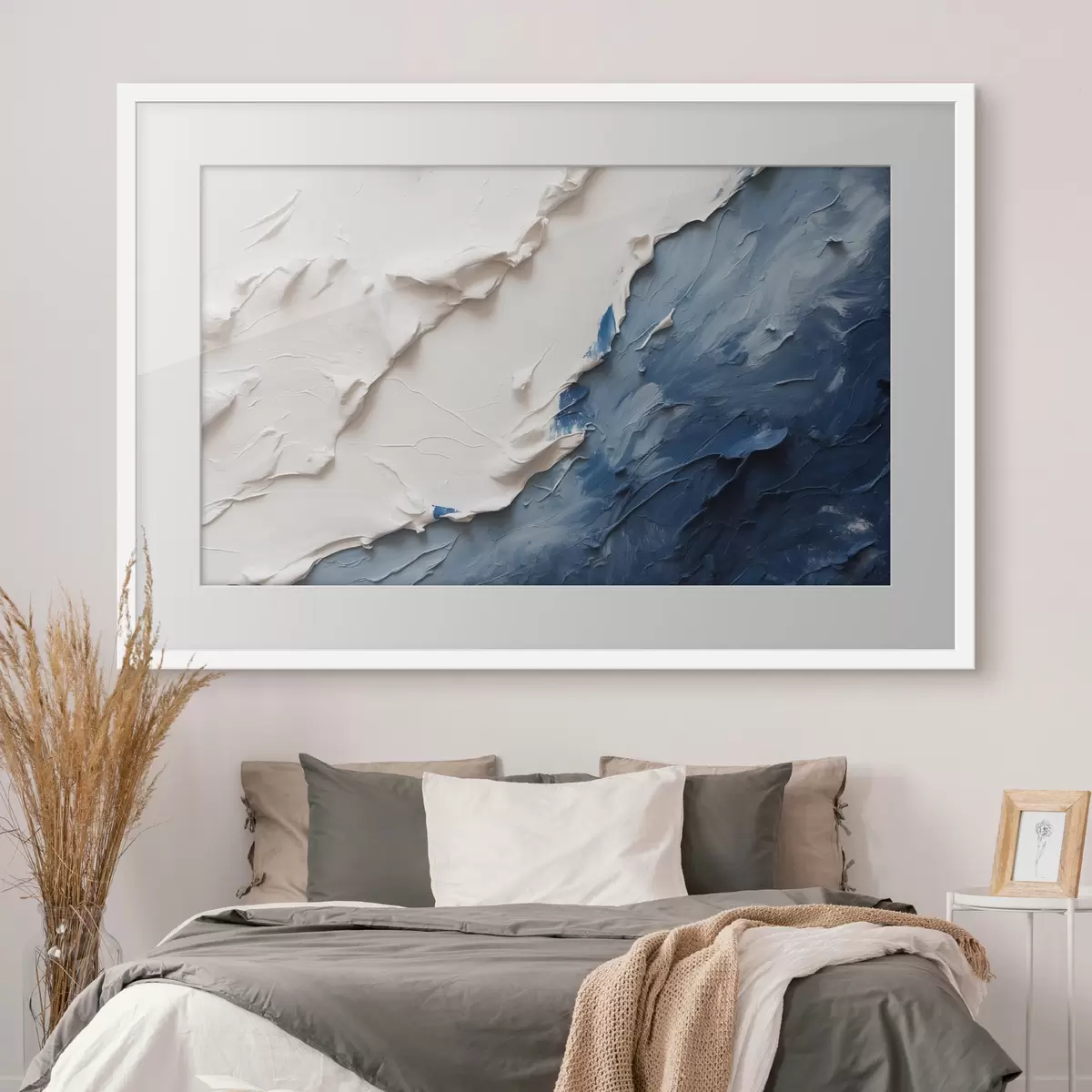 Poster Abstraction avec des couleurs à l'huile blanches et bleues f41025