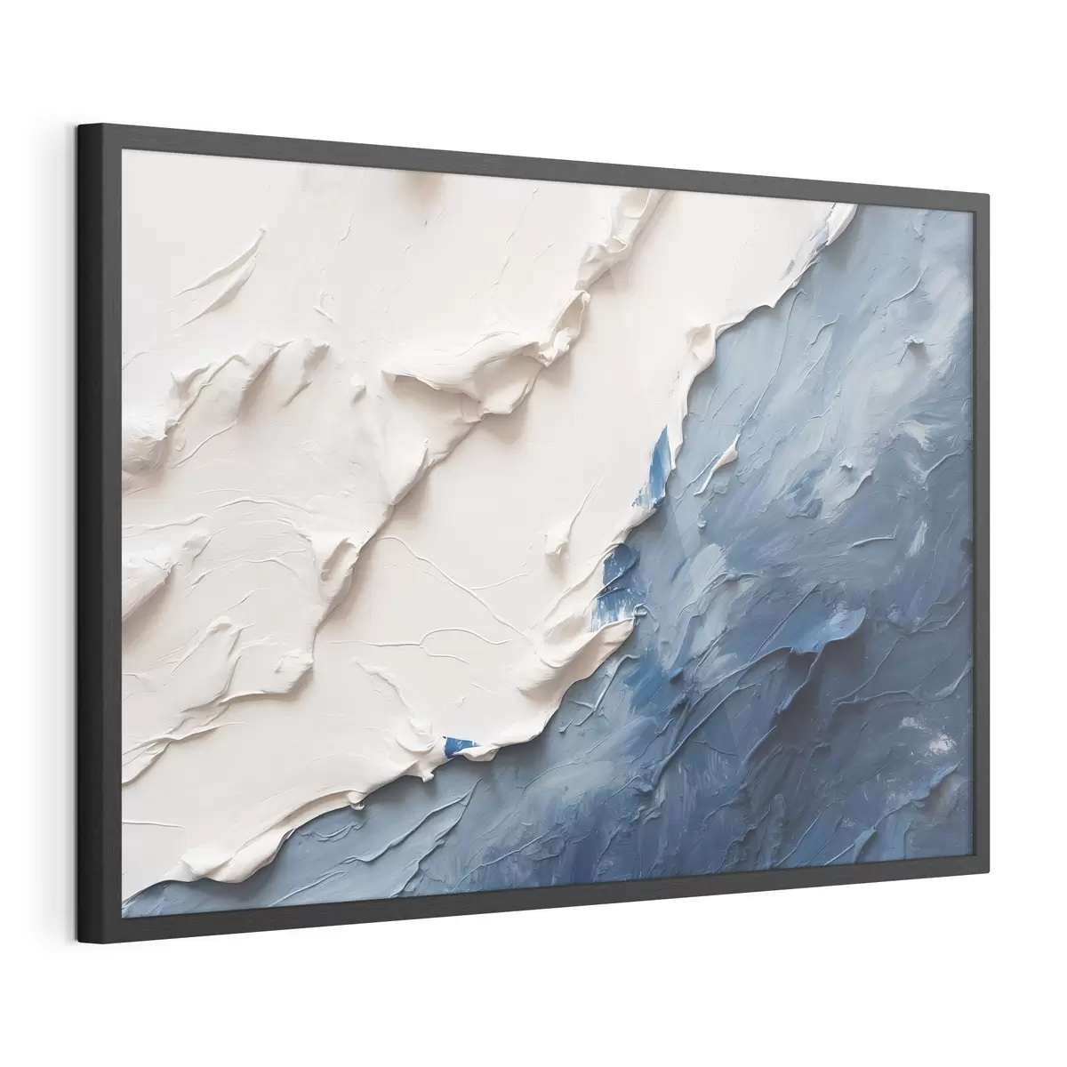 Poster Abstraction avec des couleurs à l'huile blanches et bleues f41025