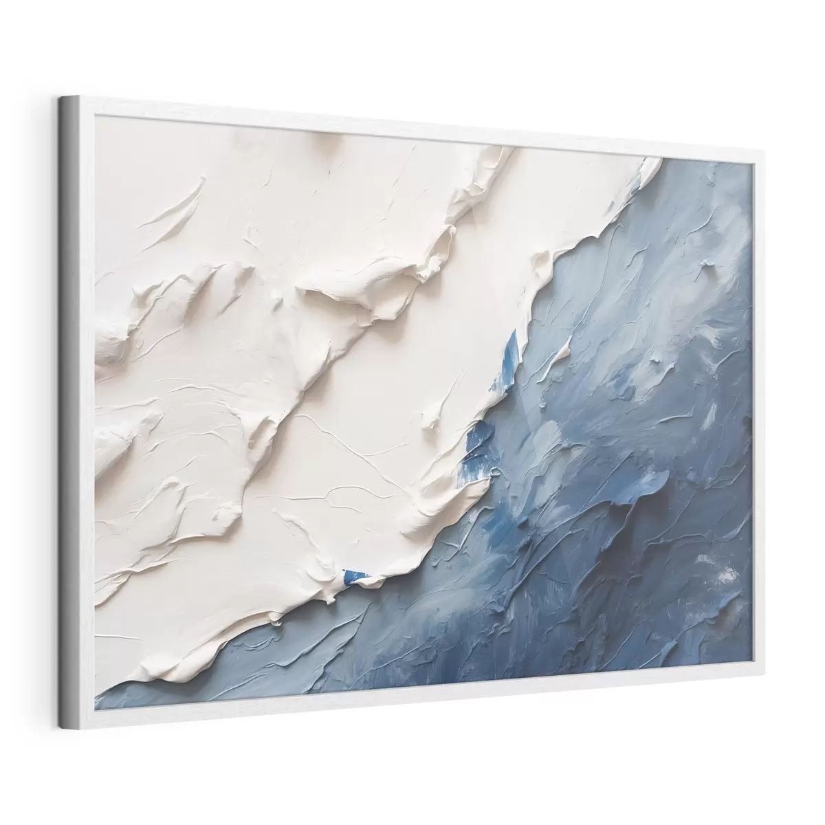 Poster Abstraction avec des couleurs à l'huile blanches et bleues f41025