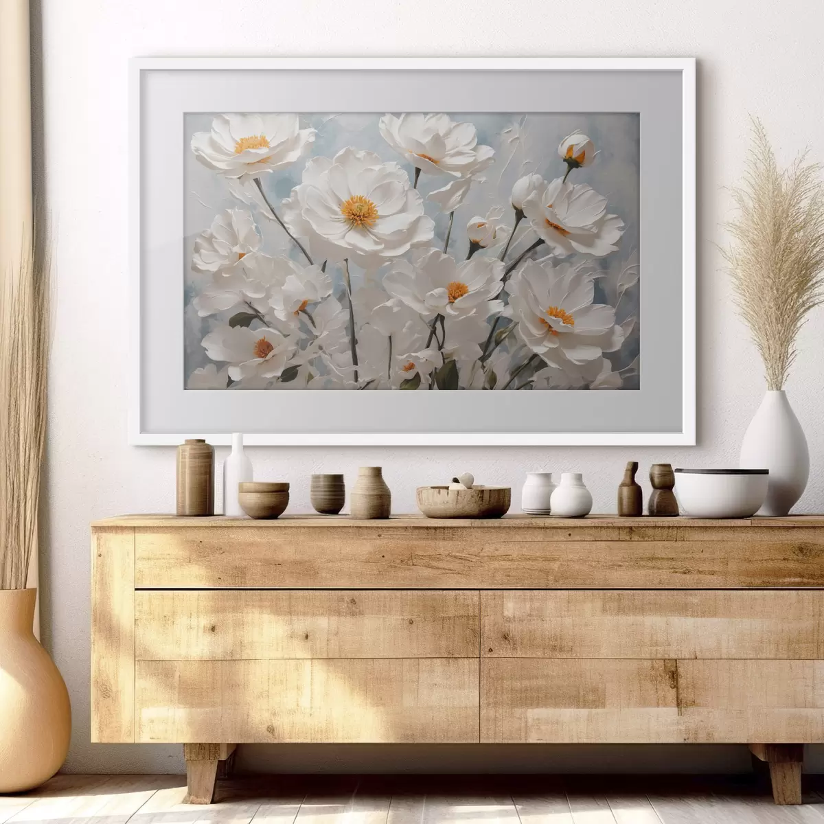 Poster Fleurs blanches, jour bleu f41041