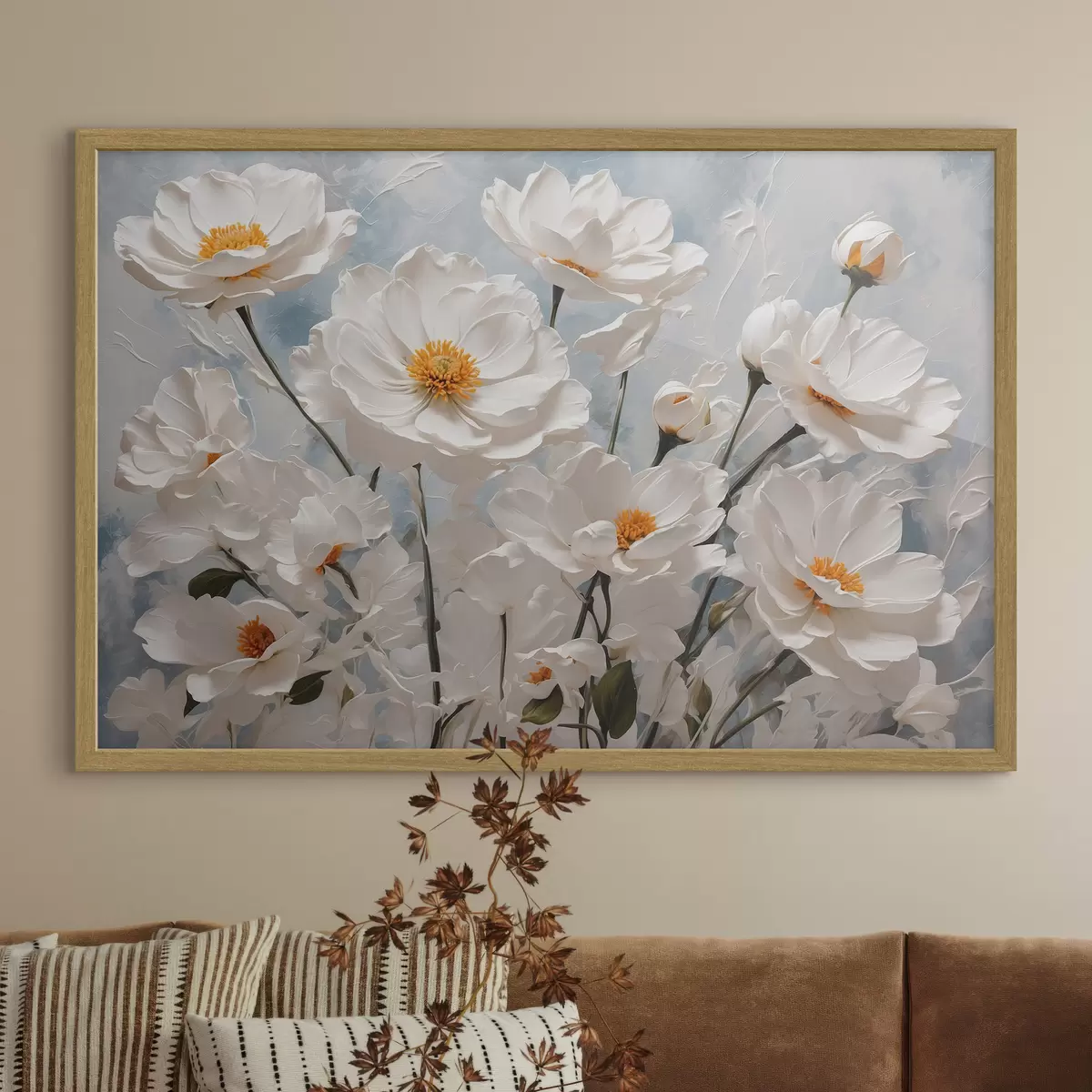 Poster Fleurs blanches, jour bleu f41041