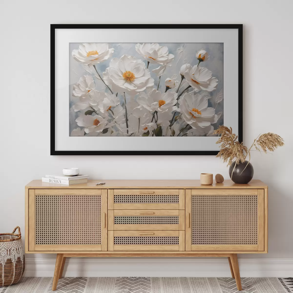 Poster Fleurs blanches, jour bleu f41041