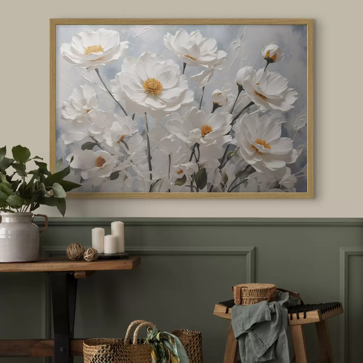 Poster Fleurs blanches, jour bleu f41041