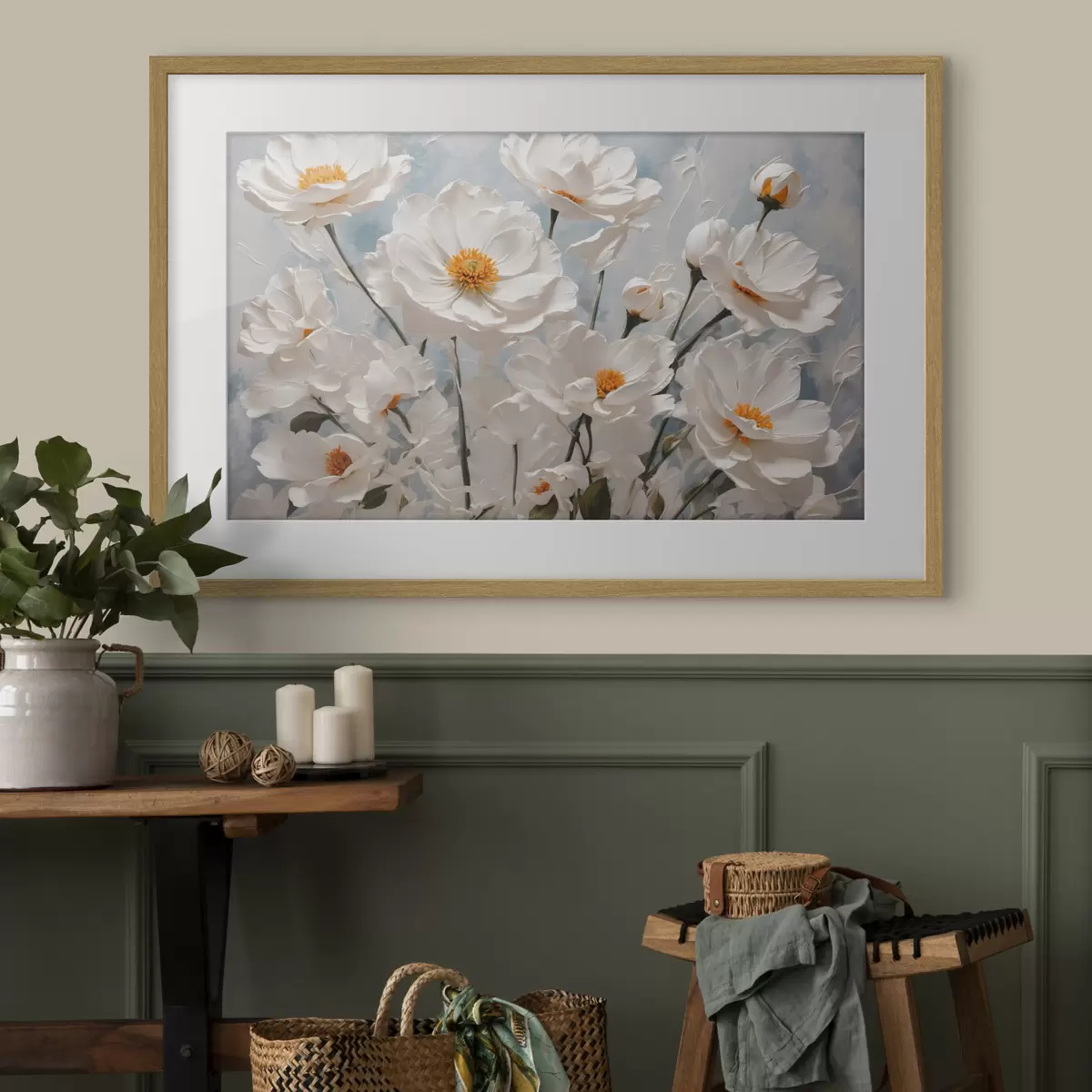 Poster Fleurs blanches, jour bleu f41041