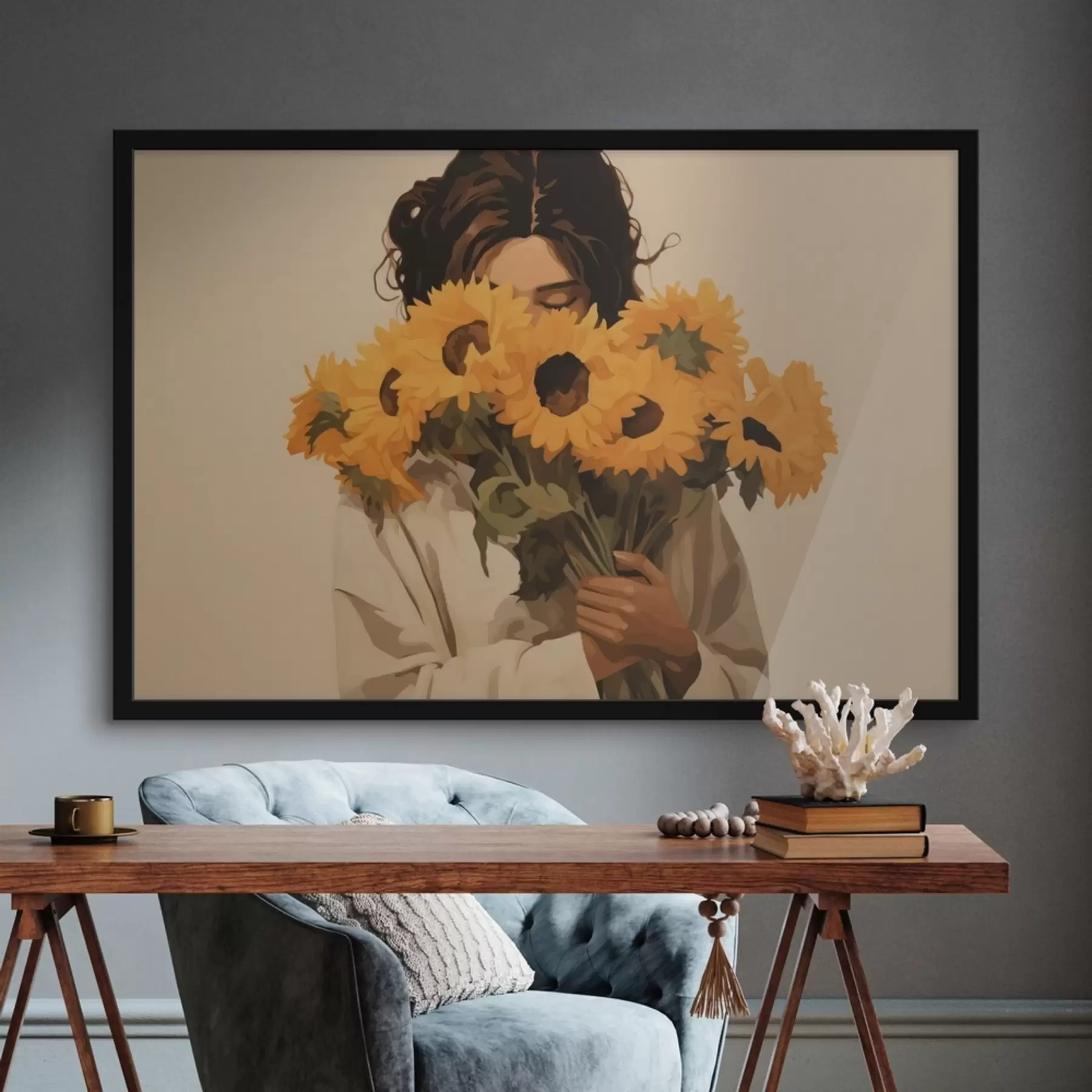 Papier peint Fille avec un bouquet f41071